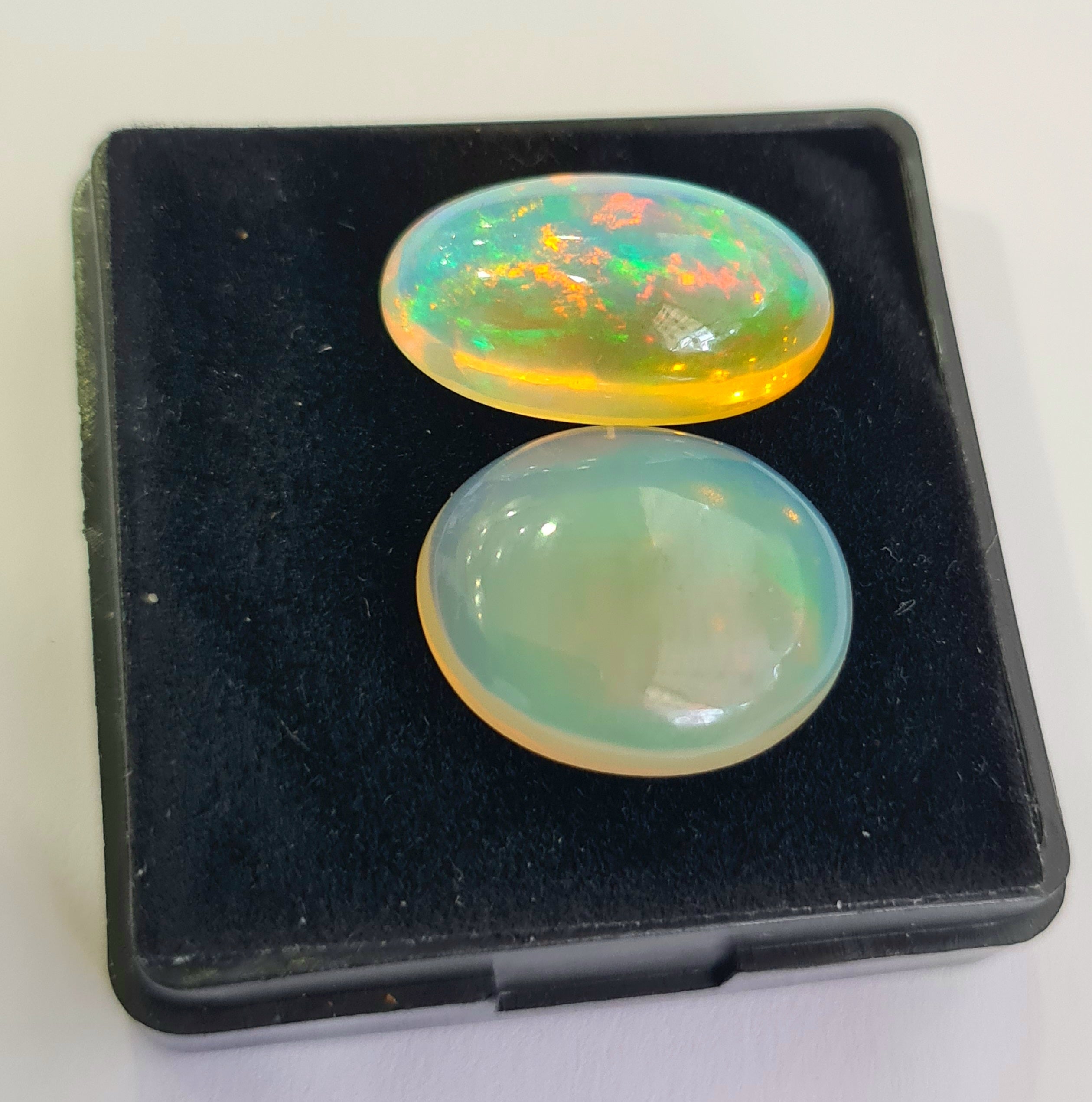 2 pcs Natural Ethiopian Opal Cabochon | Oval | Size: 18-20mm - The LabradoriteKing