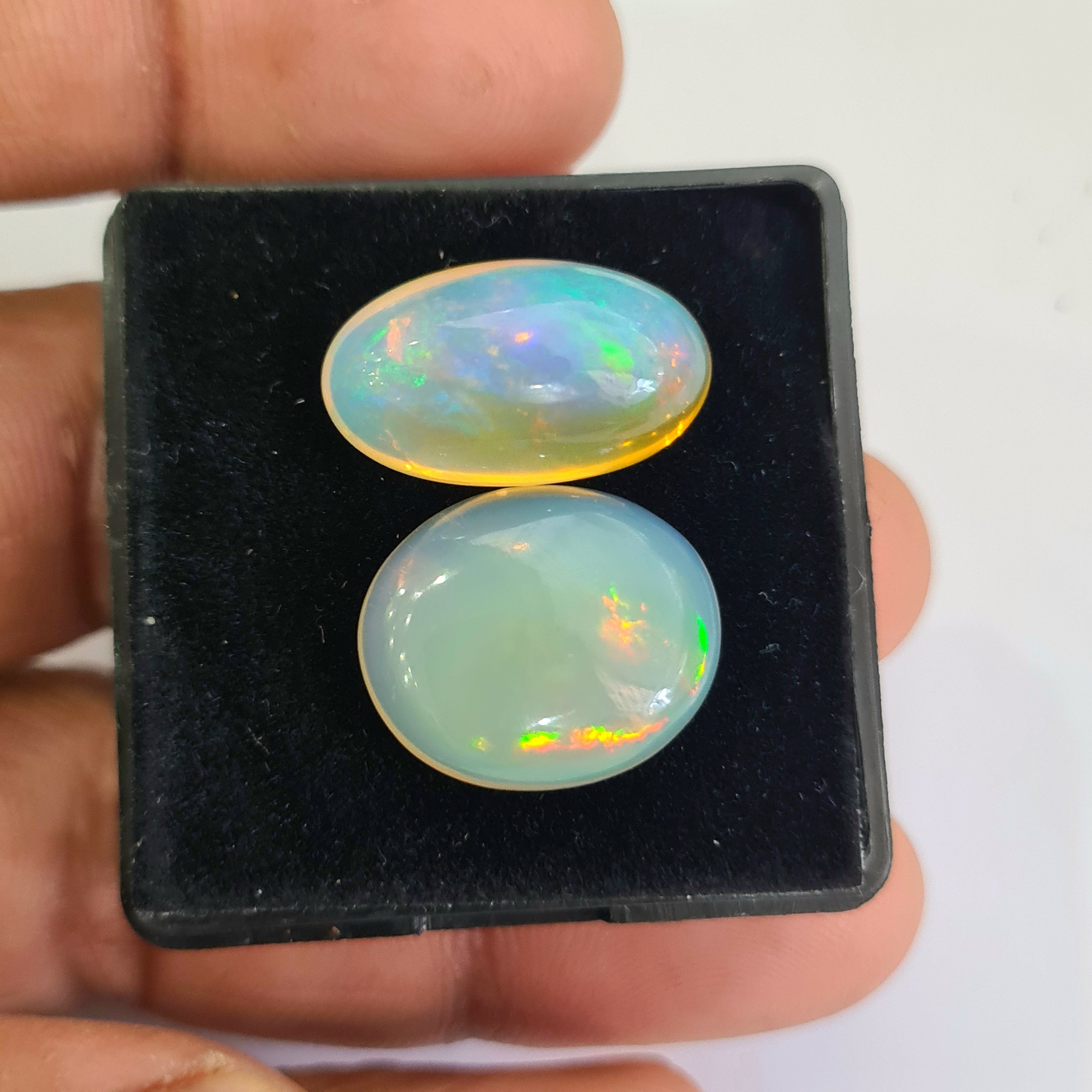 2 pcs Natural Ethiopian Opal Cabochon | Oval | Size: 18-20mm - The LabradoriteKing