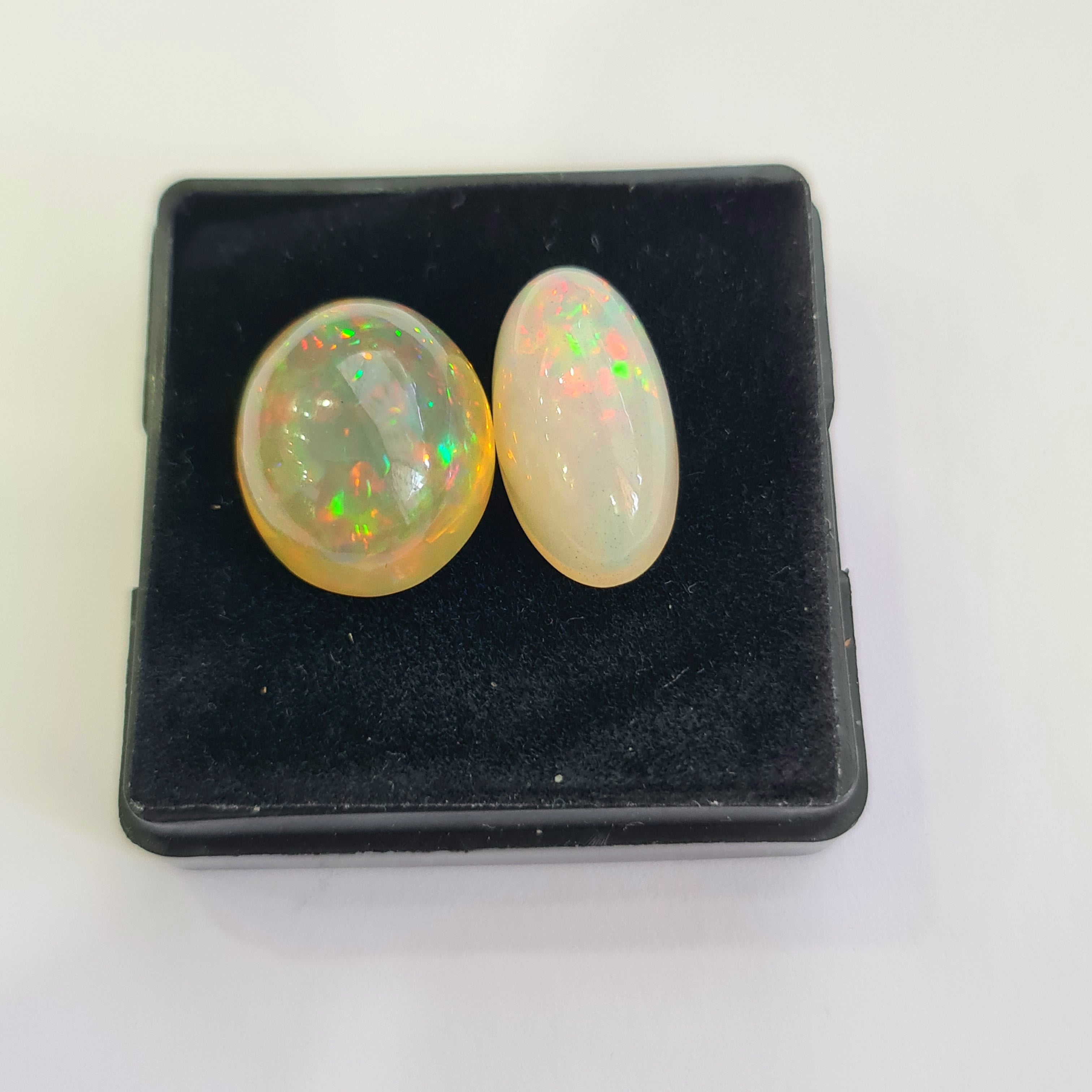 2 pcs Natural Ethiopian Opal Cabochon | Oval | Size: 17-19mm - The LabradoriteKing