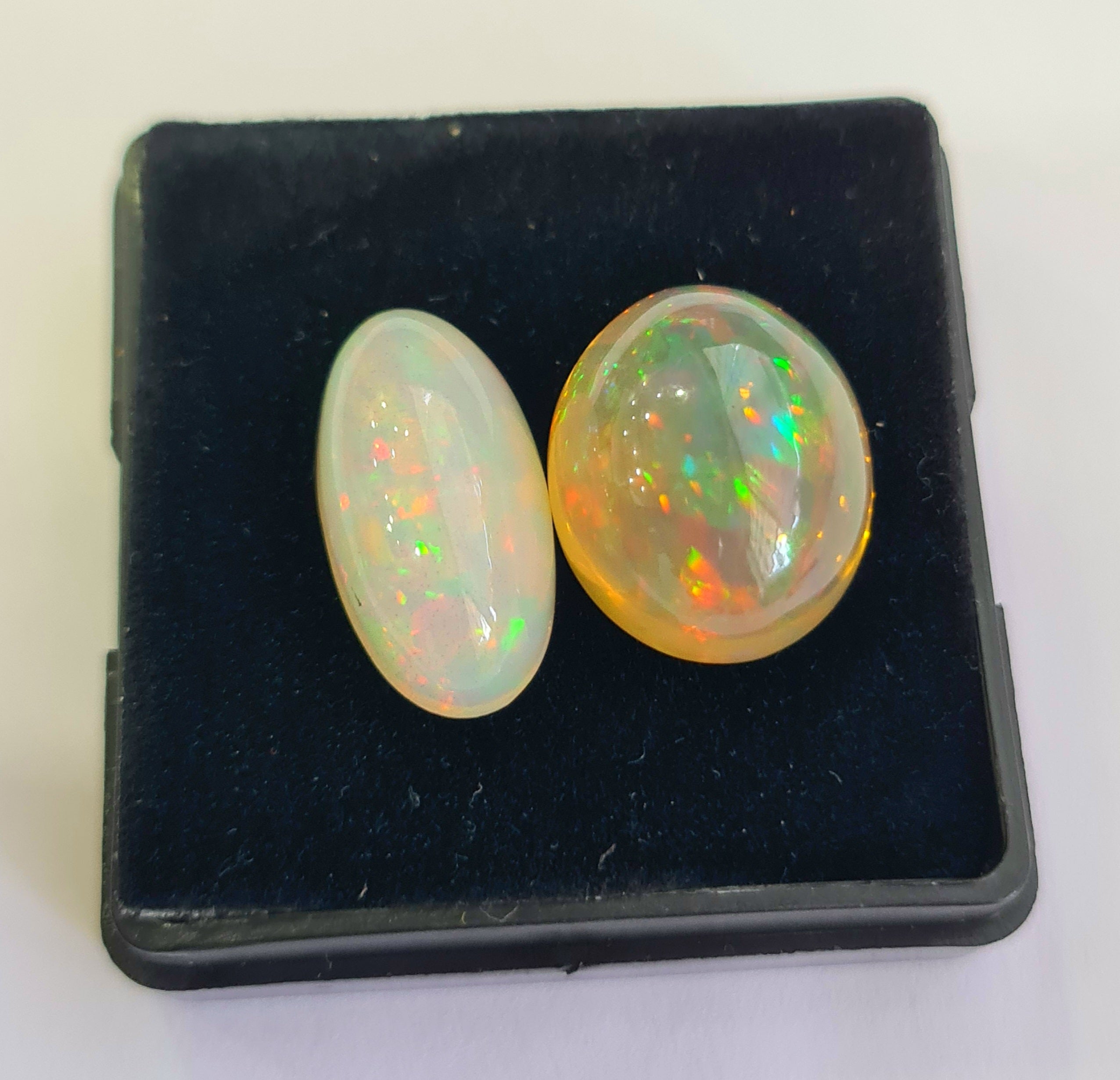 2 pcs Natural Ethiopian Opal Cabochon | Oval | Size: 17-19mm - The LabradoriteKing