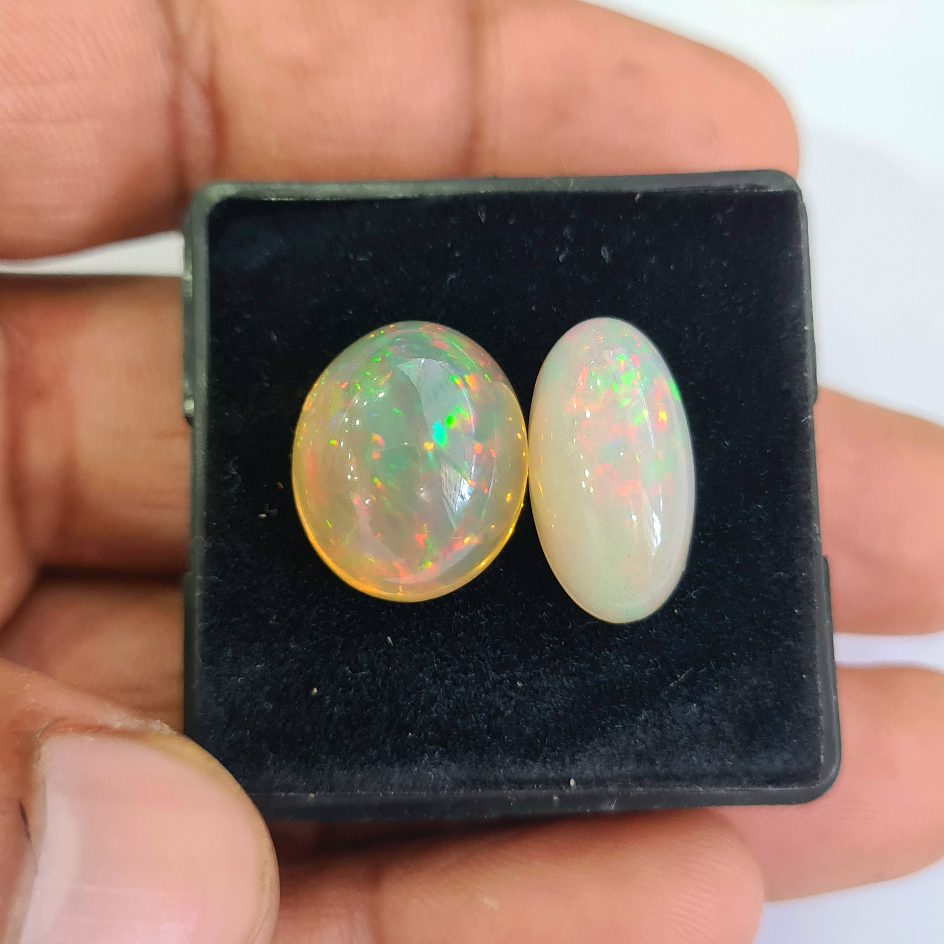 2 pcs Natural Ethiopian Opal Cabochon | Oval | Size: 17-19mm - The LabradoriteKing