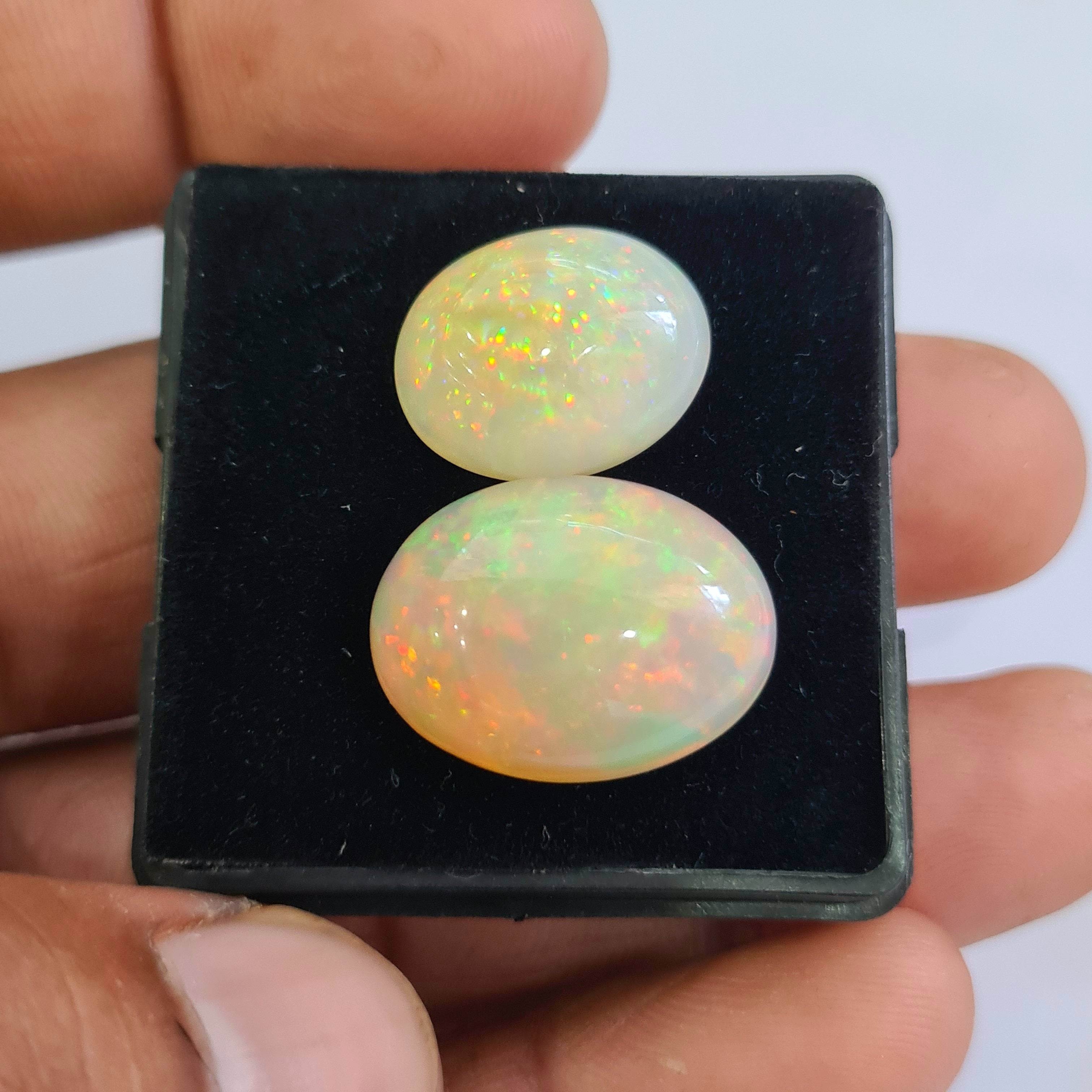 2 pcs Natural Ethiopian Opal Cabochon | Oval | Size: 17-21mm - The LabradoriteKing