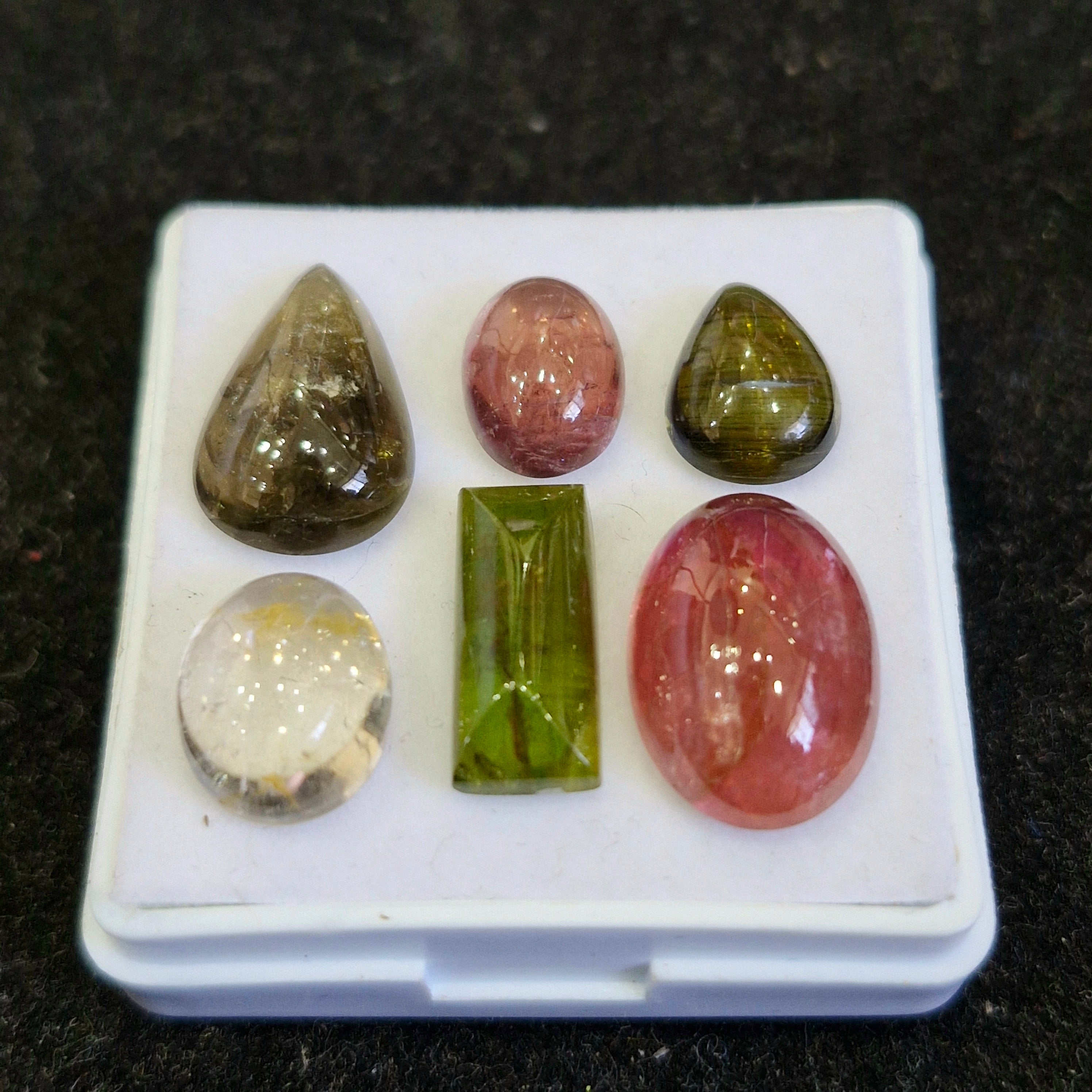 6 Pcs Natural Multi Tourmaline Cabochon | Mix | Size: 11-16mm - The LabradoriteKing