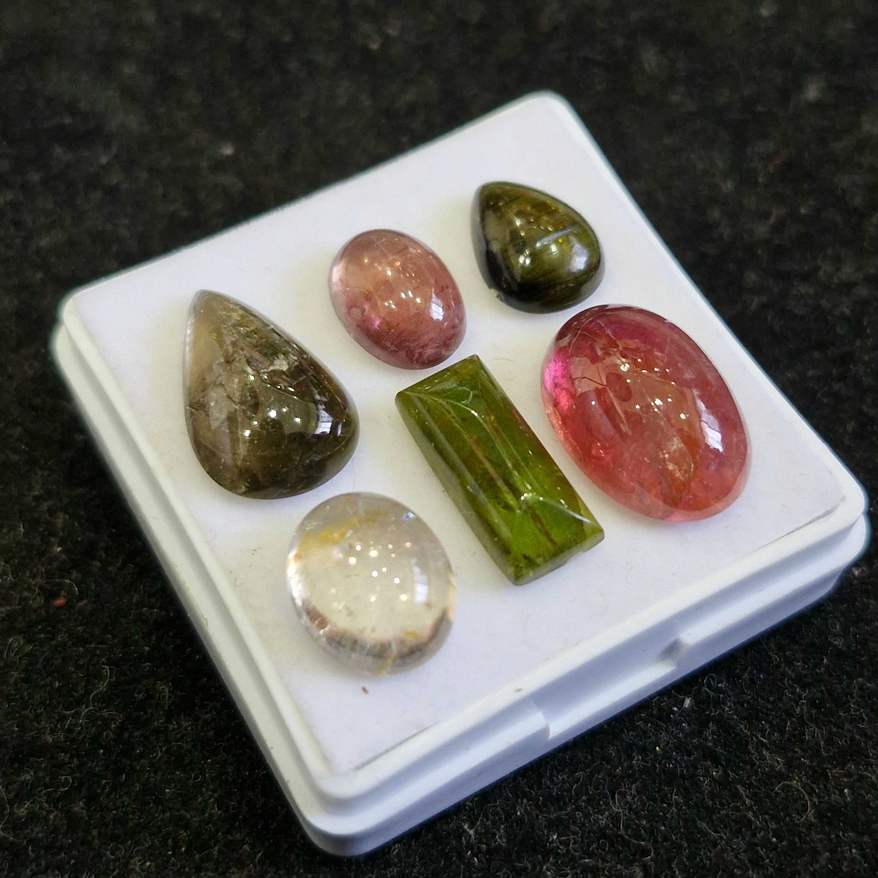6 Pcs Natural Multi Tourmaline Cabochon | Mix | Size: 11-16mm - The LabradoriteKing