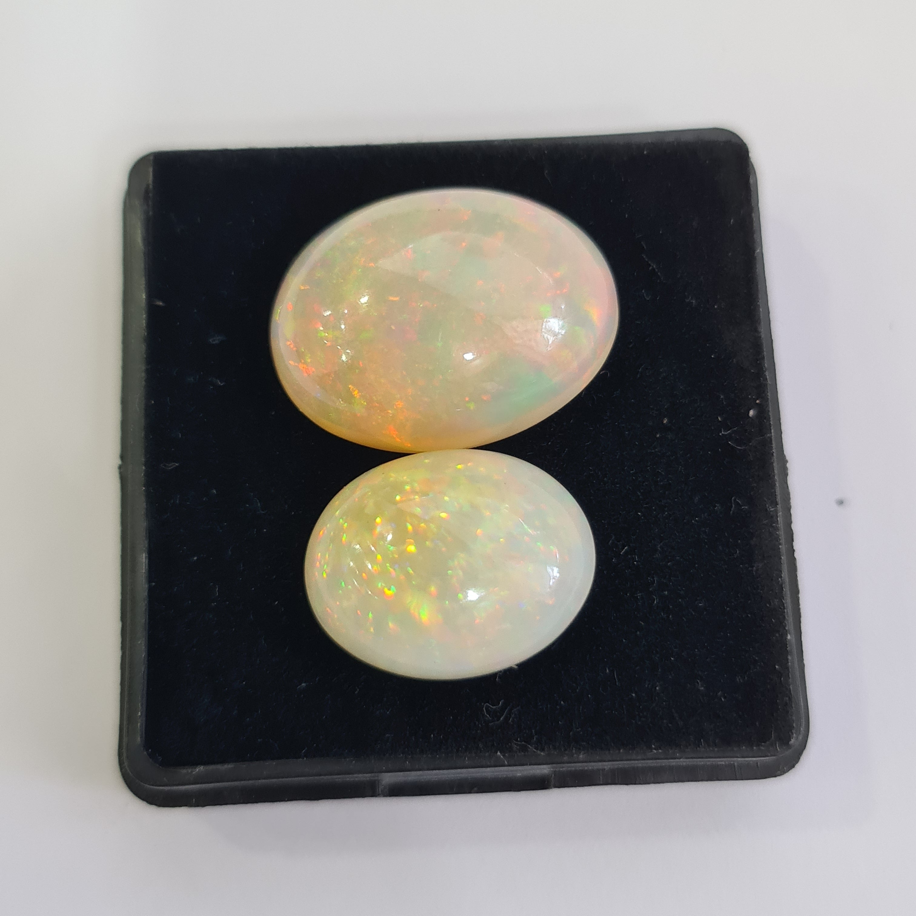 2 pcs Natural Ethiopian Opal Cabochon | Oval | Size: 17-21mm - The LabradoriteKing