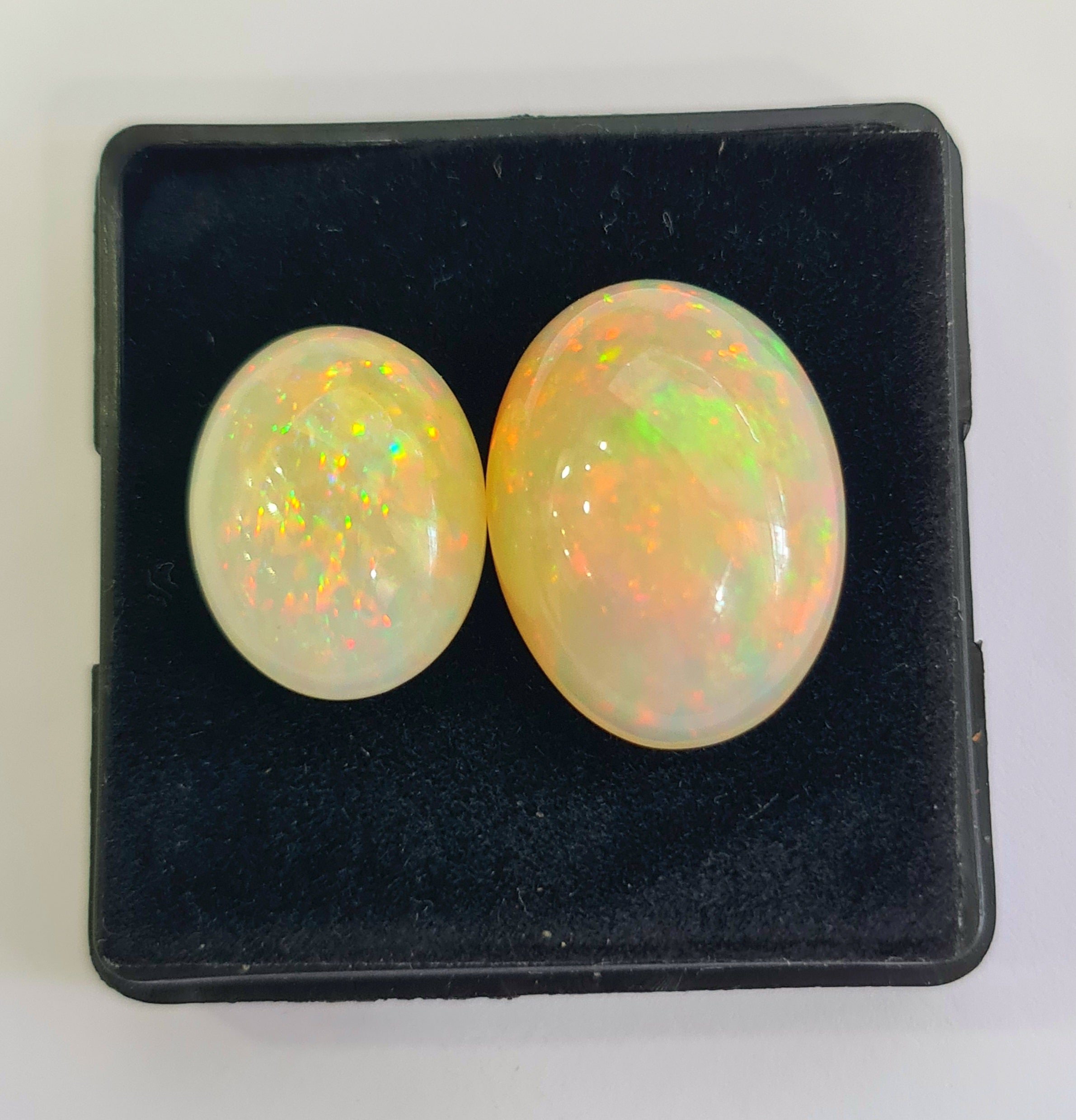 2 pcs Natural Ethiopian Opal Cabochon | Oval | Size: 17-21mm - The LabradoriteKing