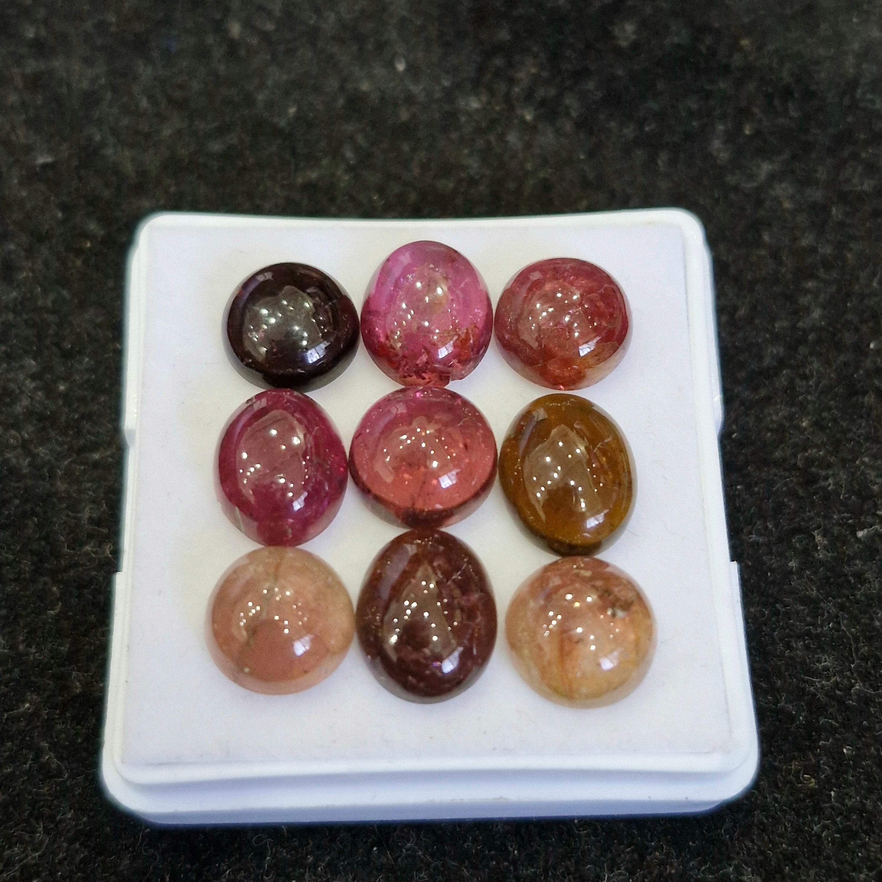 6 Pcs Natural Multi Tourmaline Cabochon | Mix | Size: 9-11mm - The LabradoriteKing