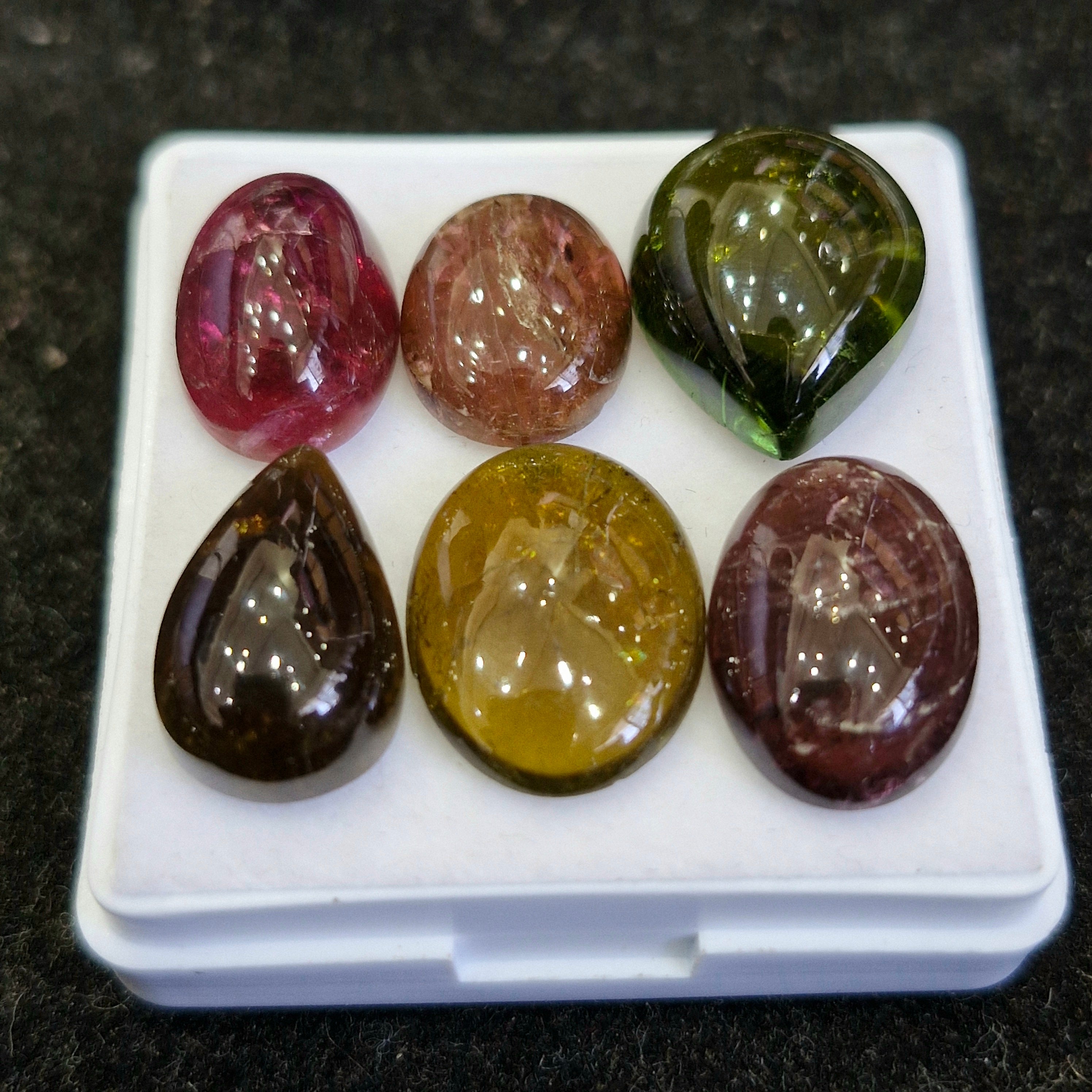 6 Pcs Natural Multi Tourmaline Cabochon | Mix | Size: 10-17mm - The LabradoriteKing