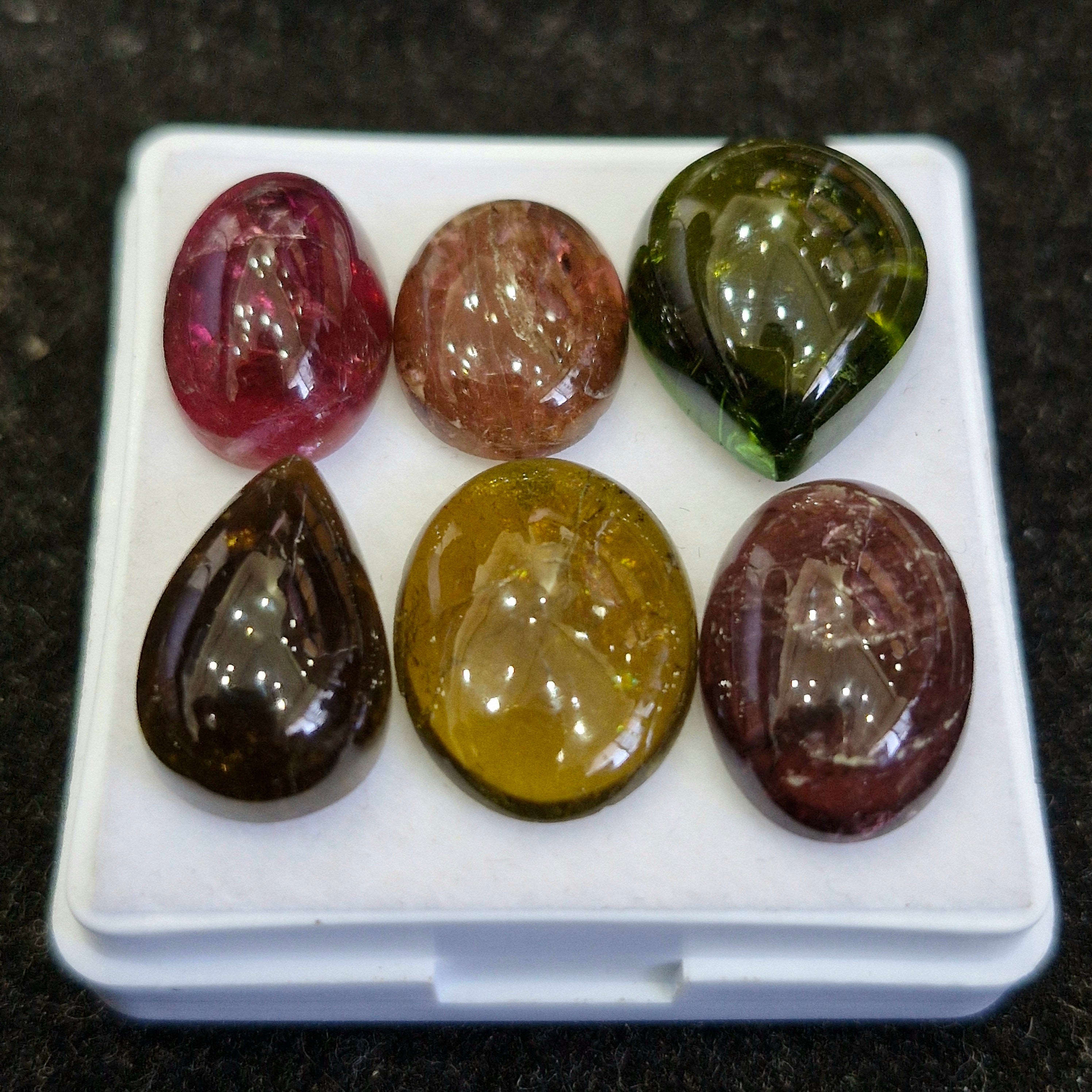 6 Pcs Natural Multi Tourmaline Cabochon | Mix | Size: 10-17mm - The LabradoriteKing