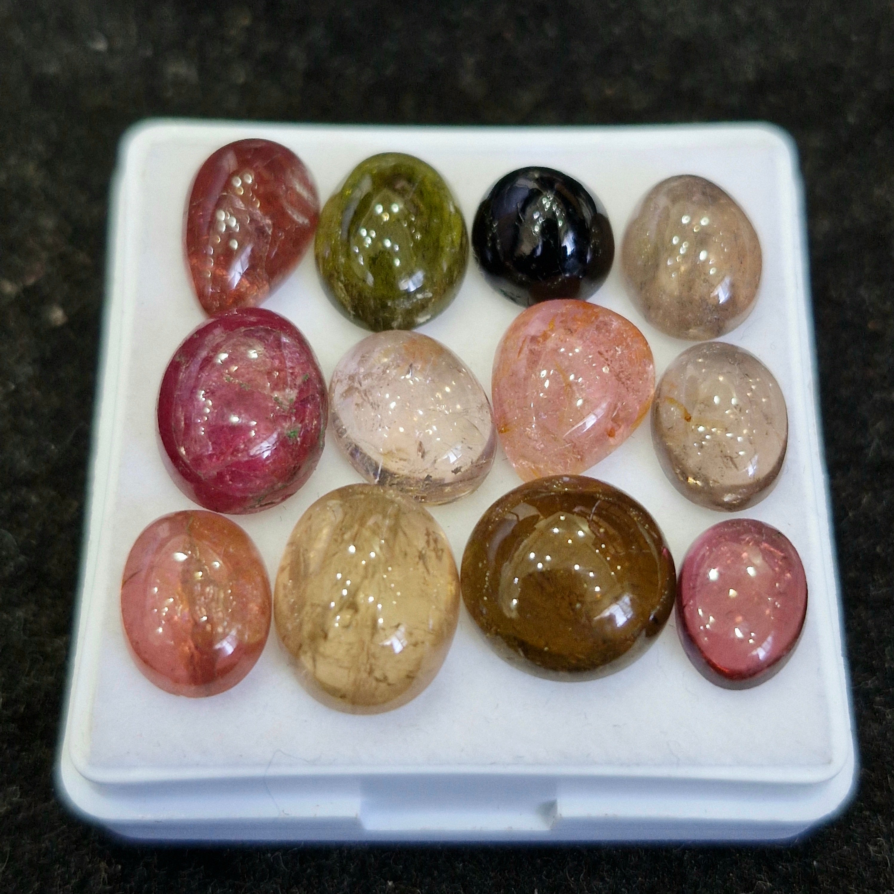 12 Pcs Natural Multi Tourmaline Cabochon | Mix | Size: 9-12mm - The LabradoriteKing