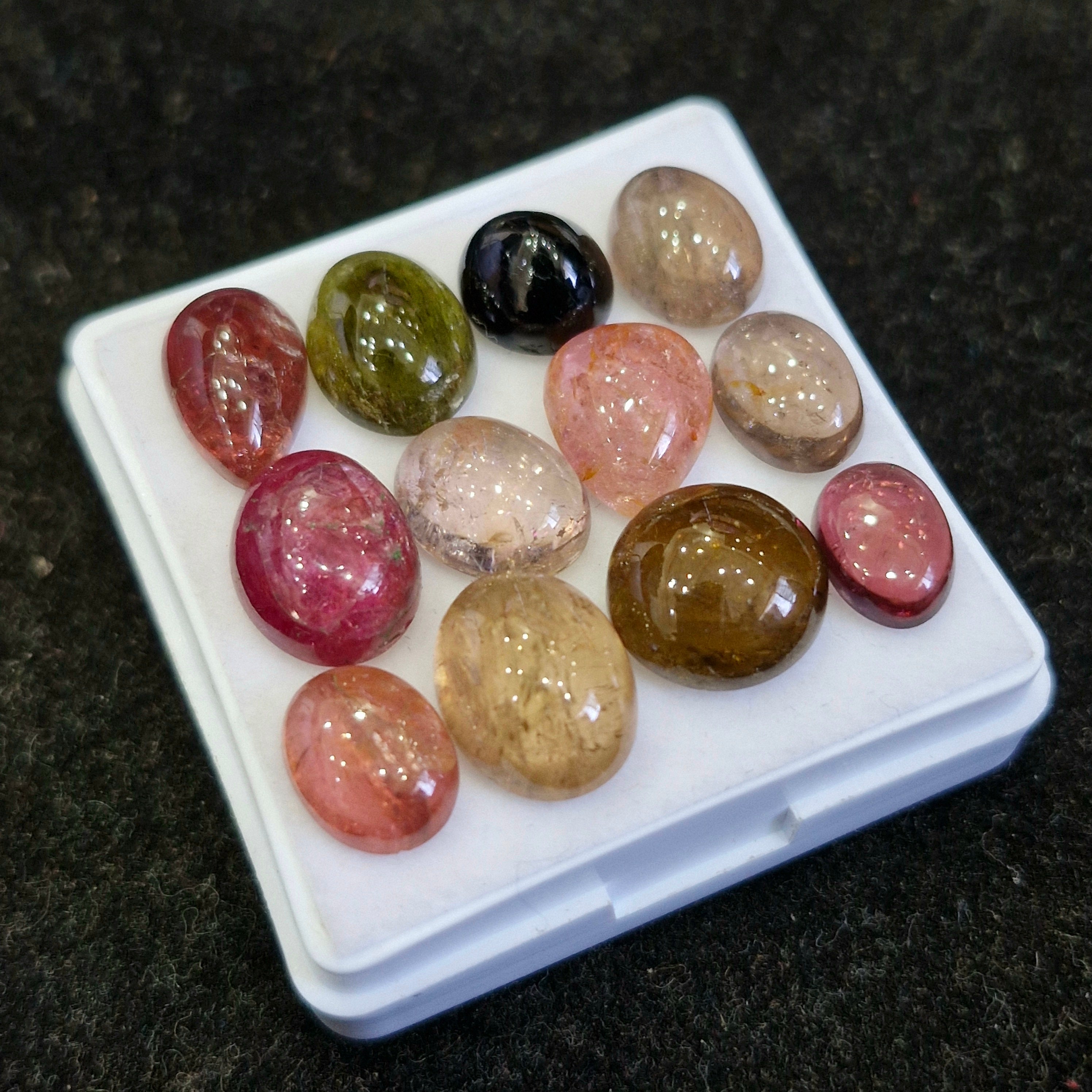 12 Pcs Natural Multi Tourmaline Cabochon | Mix | Size: 9-12mm - The LabradoriteKing