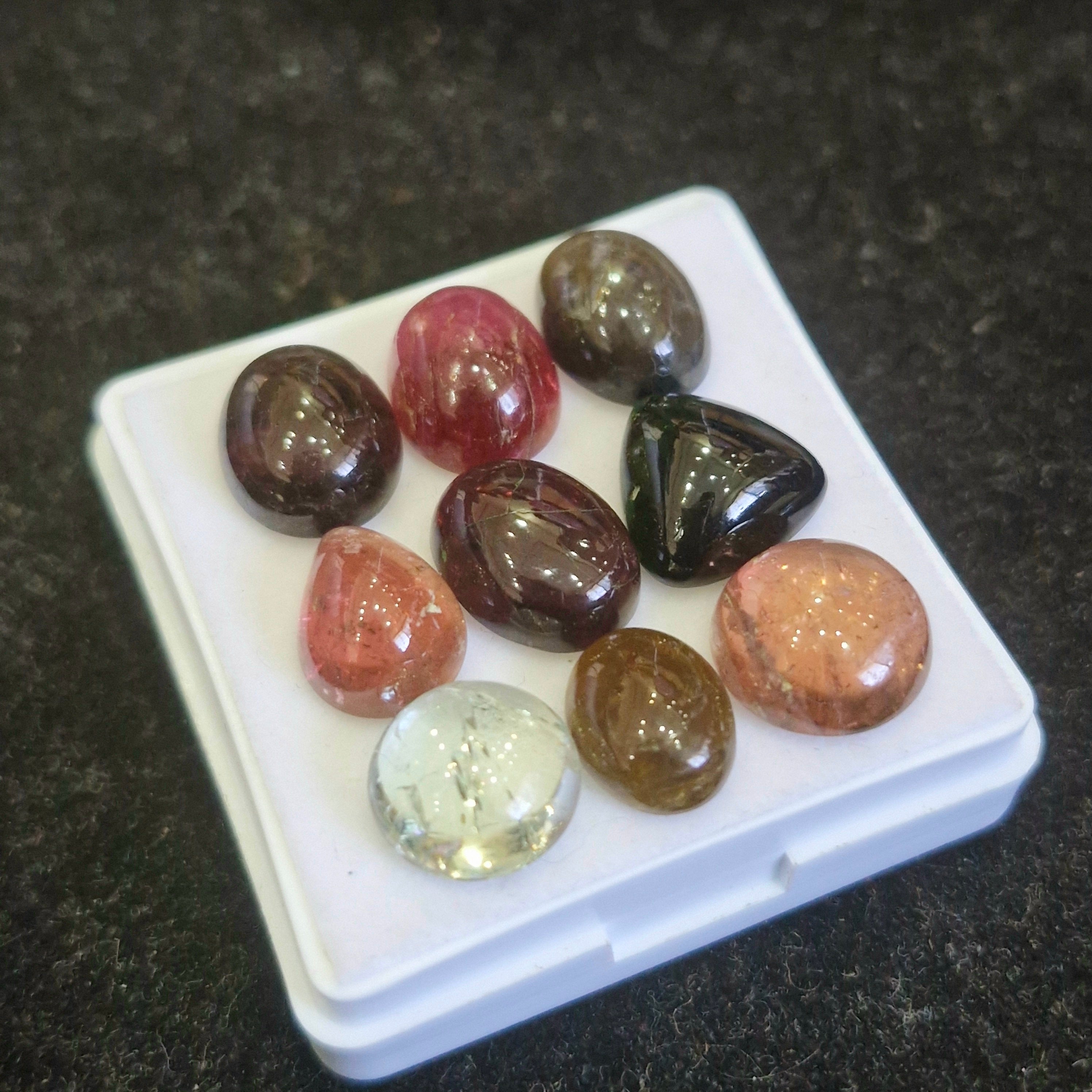 9 Pcs Natural Multi Tourmaline Cabochon | Mix | Size: 10-12mm - The LabradoriteKing