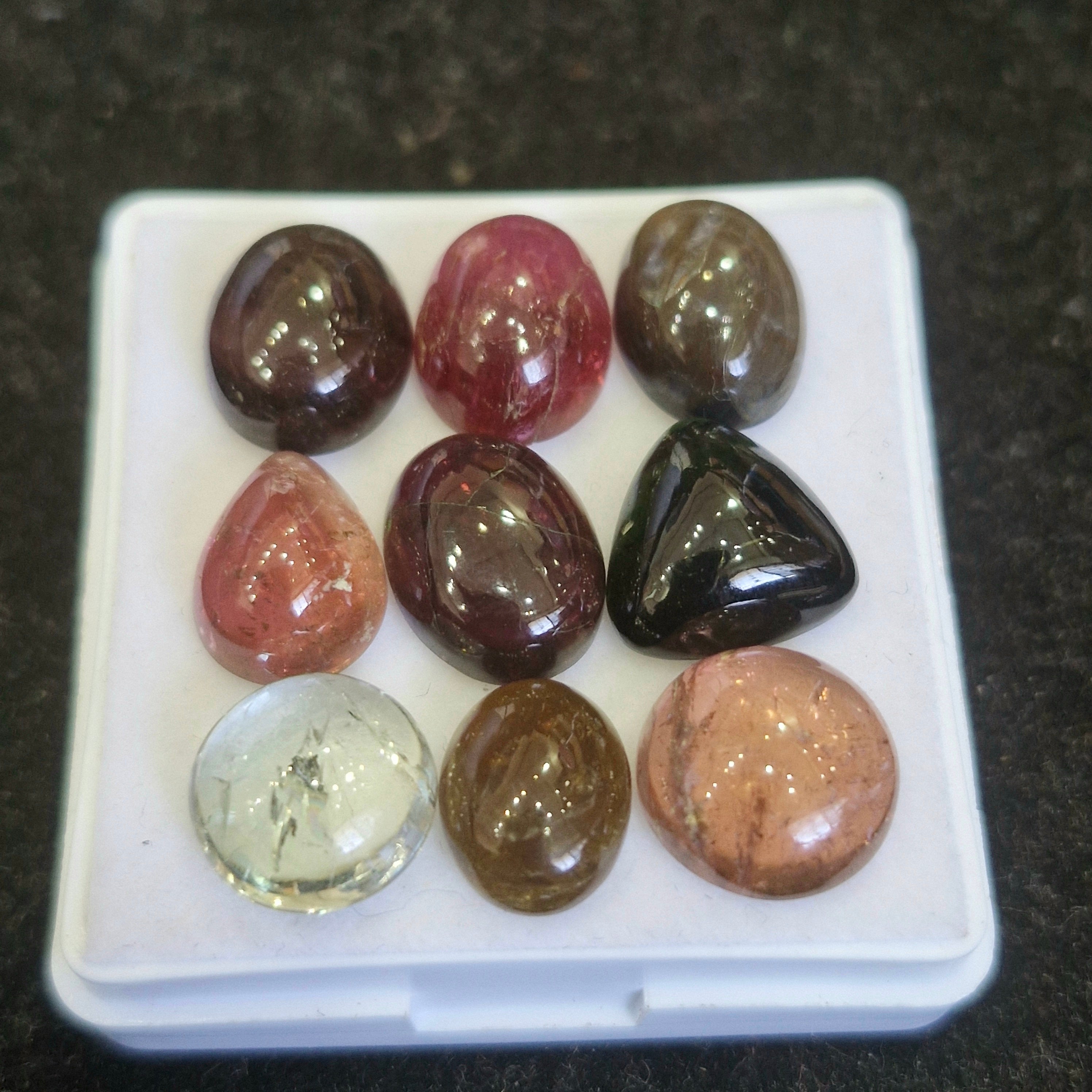 9 Pcs Natural Multi Tourmaline Cabochon | Mix | Size: 10-12mm - The LabradoriteKing