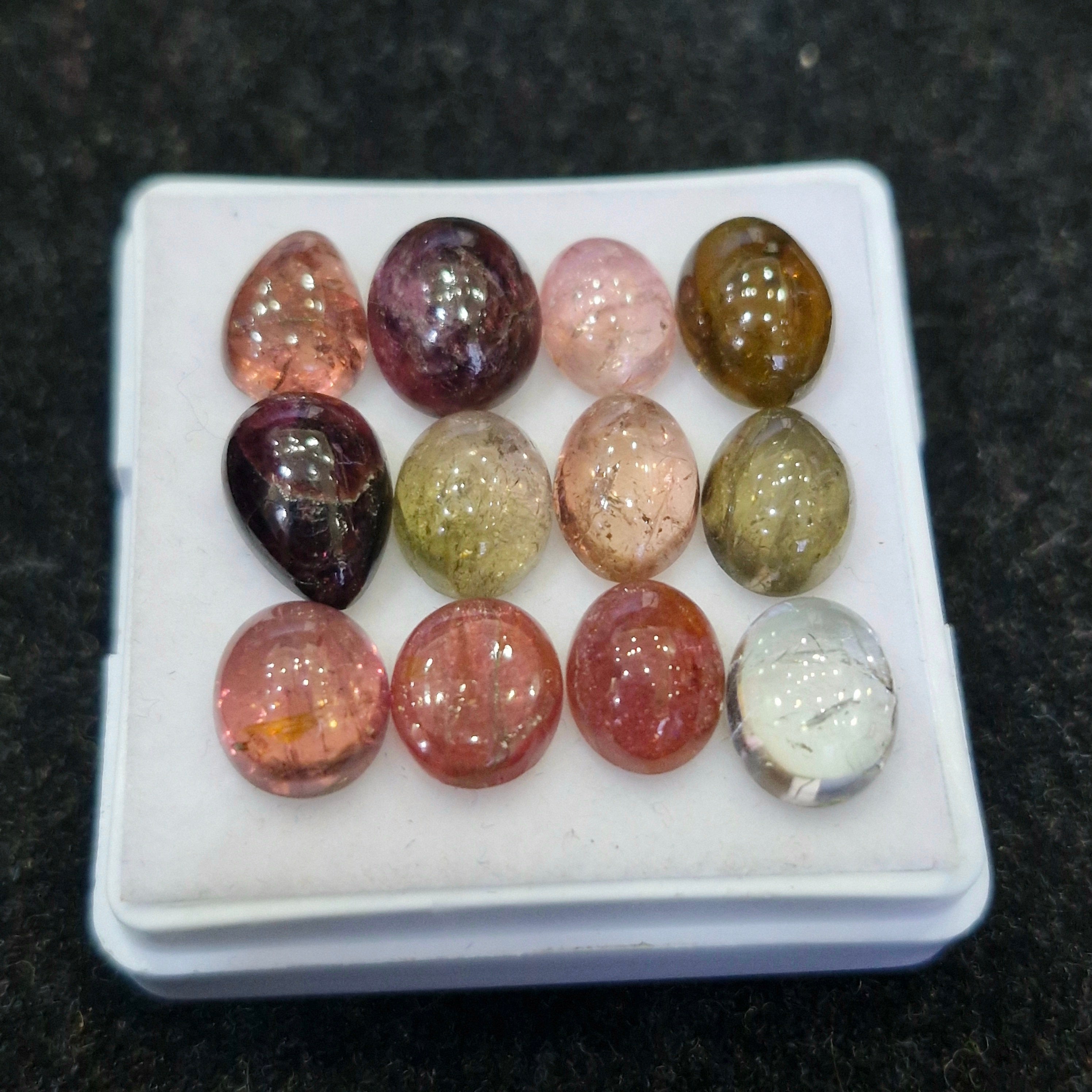 12 Pcs Natural Multi Tourmaline Cabochon | Mix | Size: 11-9mm - The LabradoriteKing