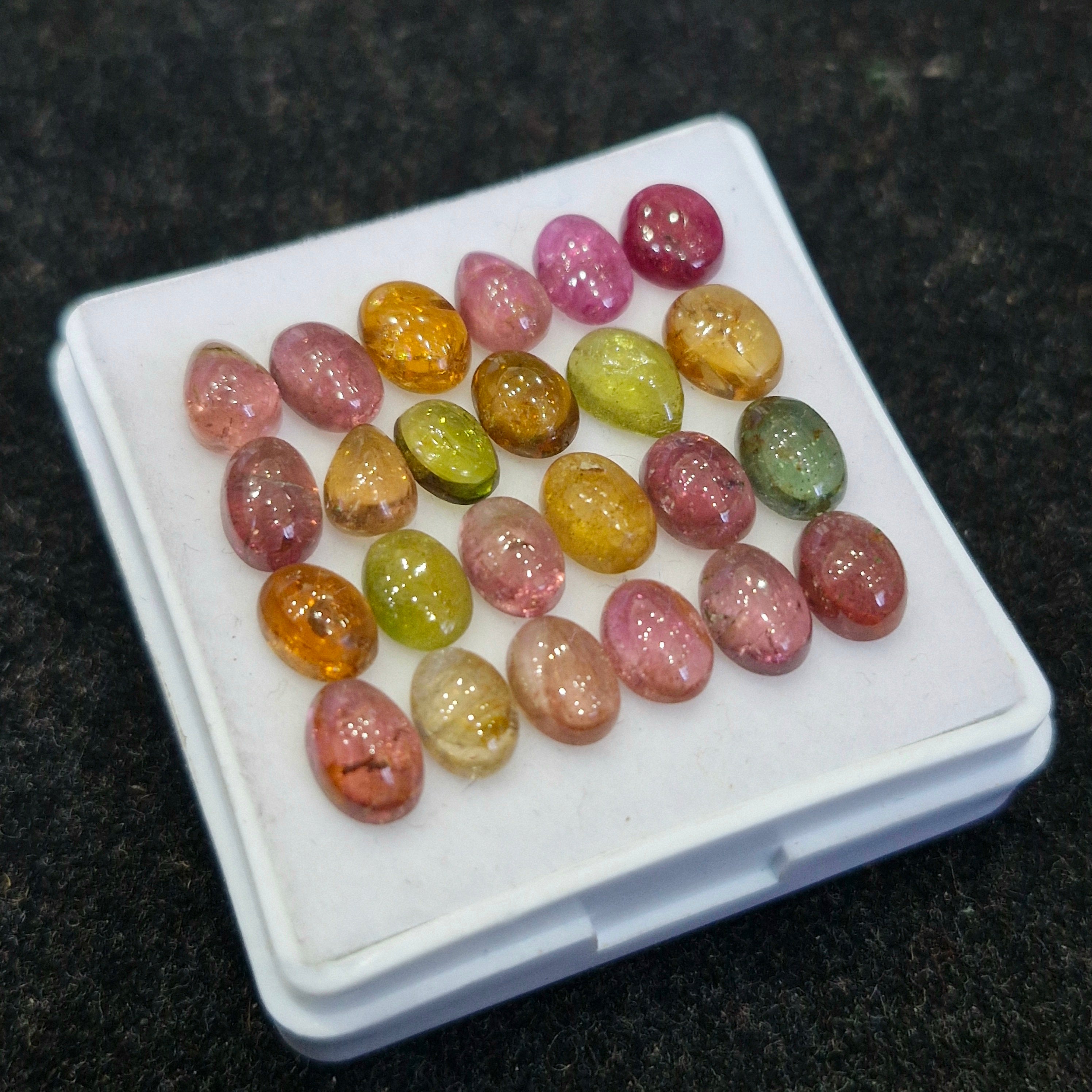 24 Pcs Natural Multi Tourmaline Cabochon | Mix | Size: 6-7mm - The LabradoriteKing