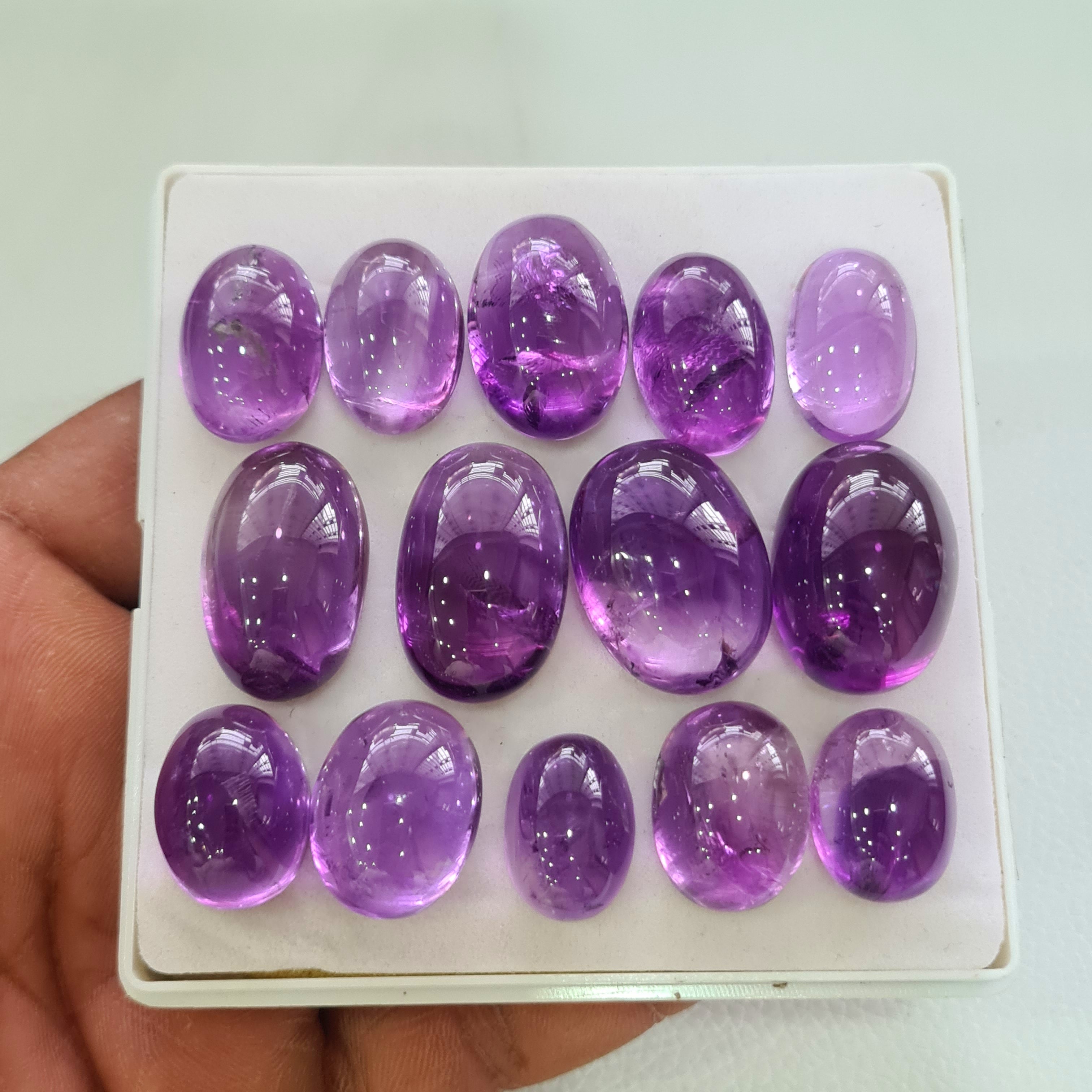 14 Pcs Natural Amethyst Cabochon | Oval | Size: 18-26mm - The LabradoriteKing