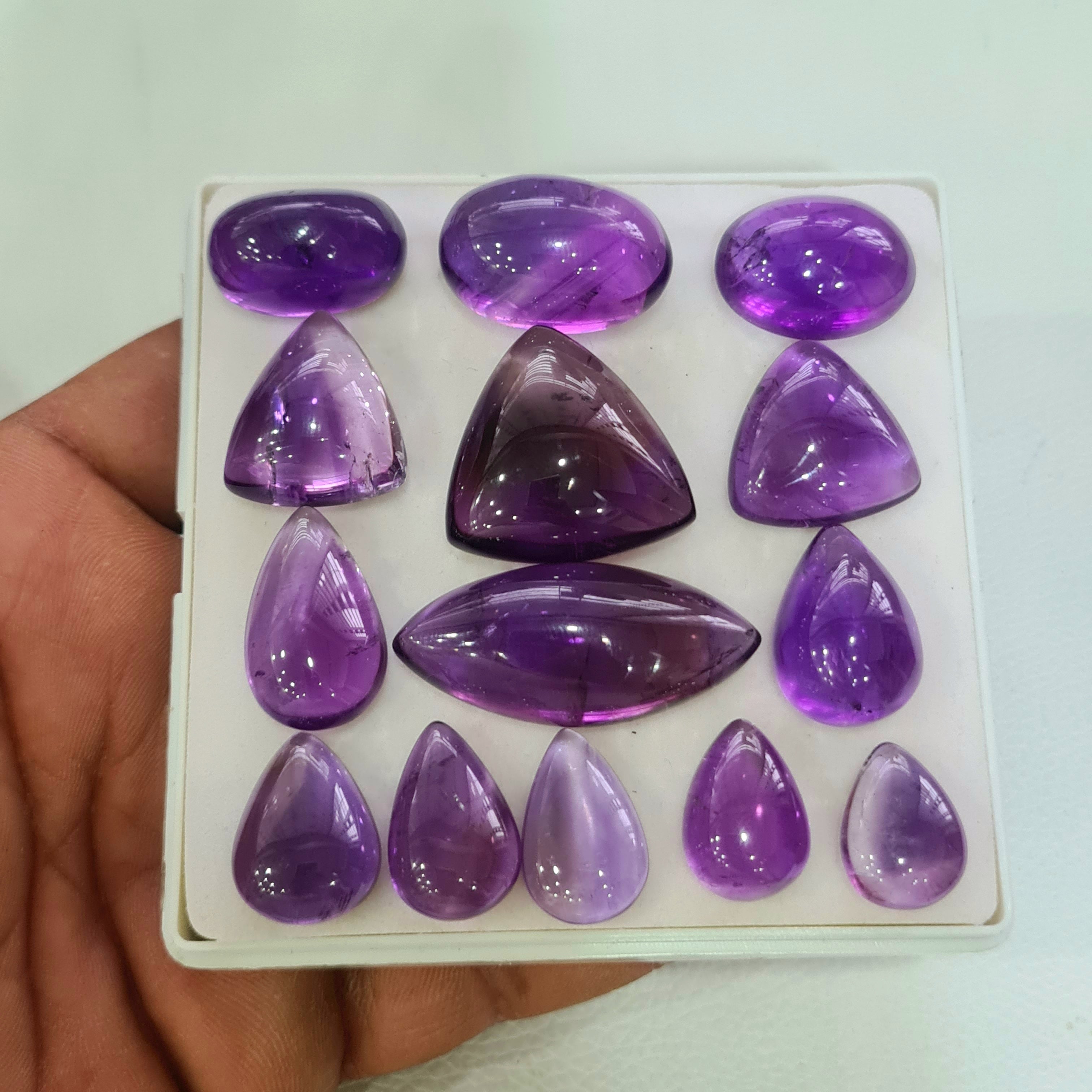 14 Pcs Natural Amethyst Cabochon | Mix | Size: 17-38mm - The LabradoriteKing