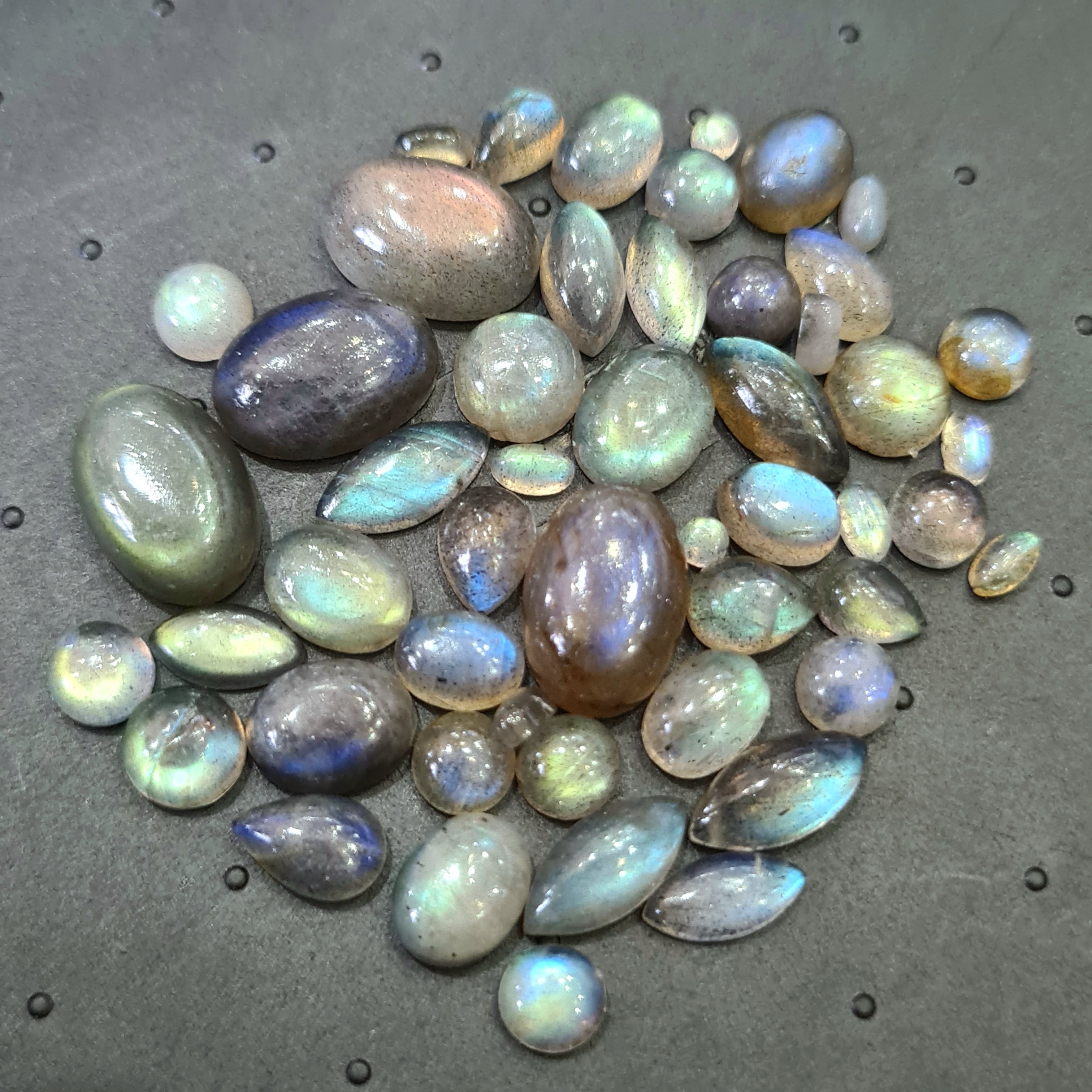 50 Pcs Natural Labradorite Cabochons | 3-14mm | Shape: Oval Pear Round  Marquise And Rectangle - The LabradoriteKing