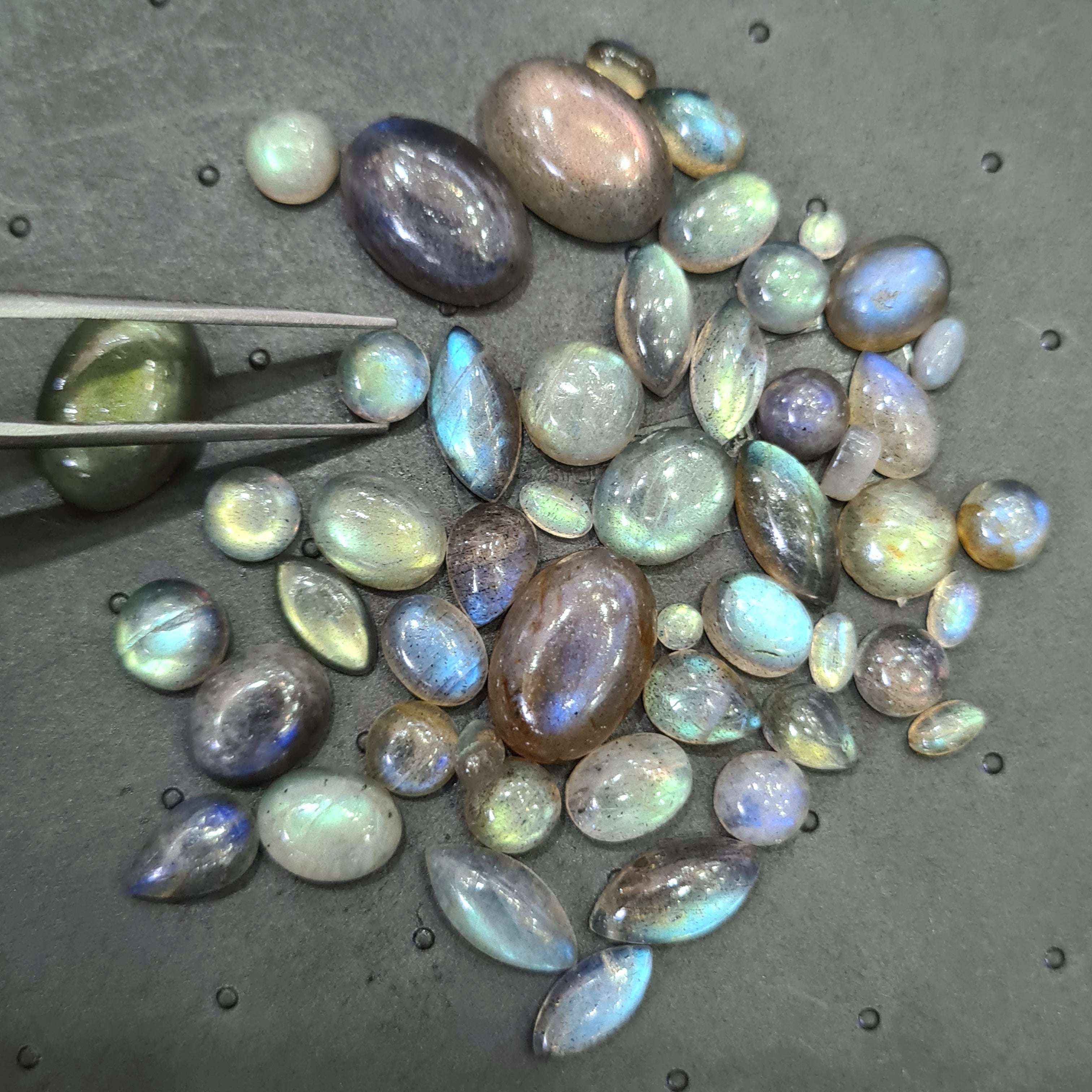 50 Pcs Natural Labradorite Cabochons | 3-14mm | Shape: Oval Pear Round  Marquise And Rectangle - The LabradoriteKing