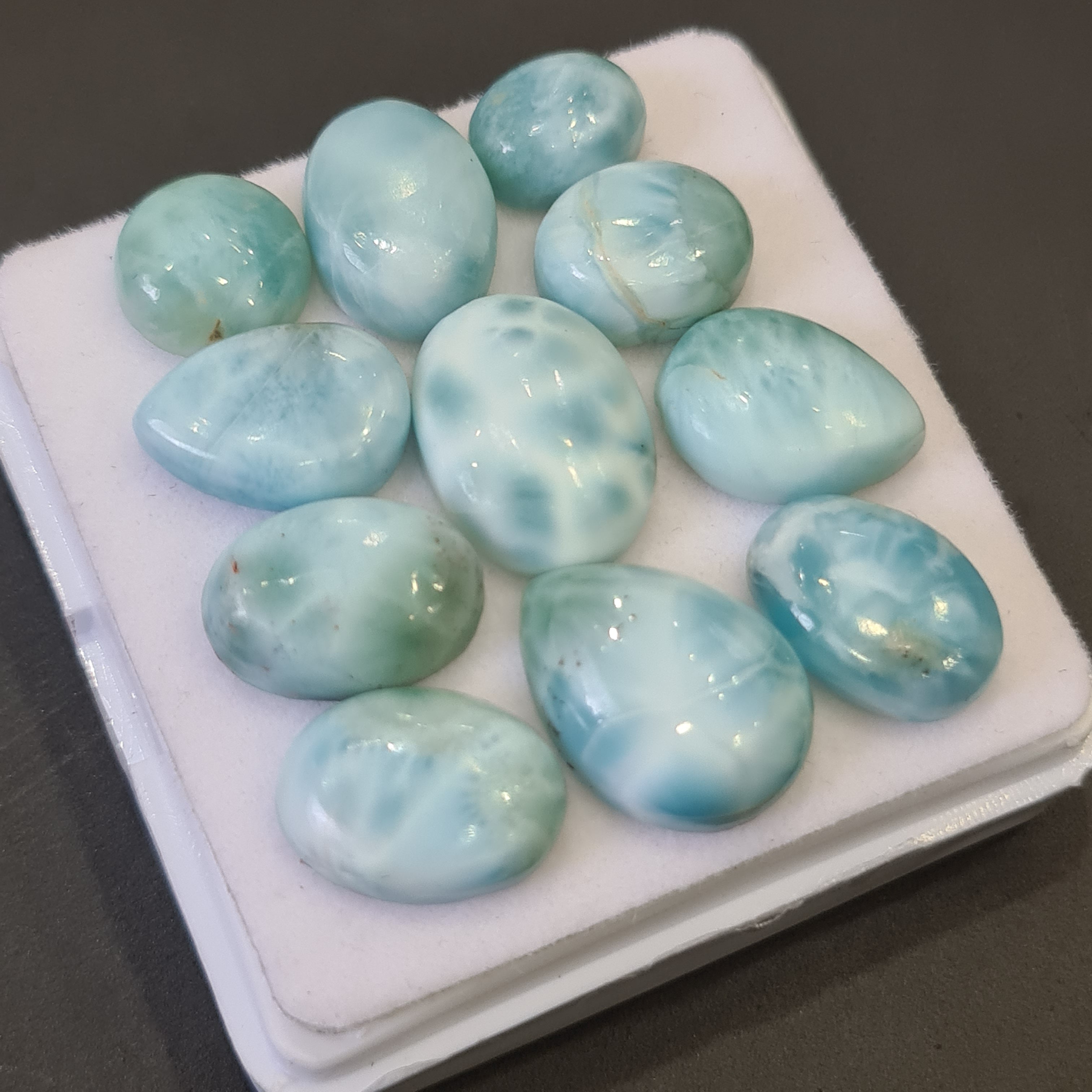 11 Pcs Natural Larimar Cabochons | 100% Natural and Untreated | 10-16mm | Shape: Oval, Pear And Round - The LabradoriteKing