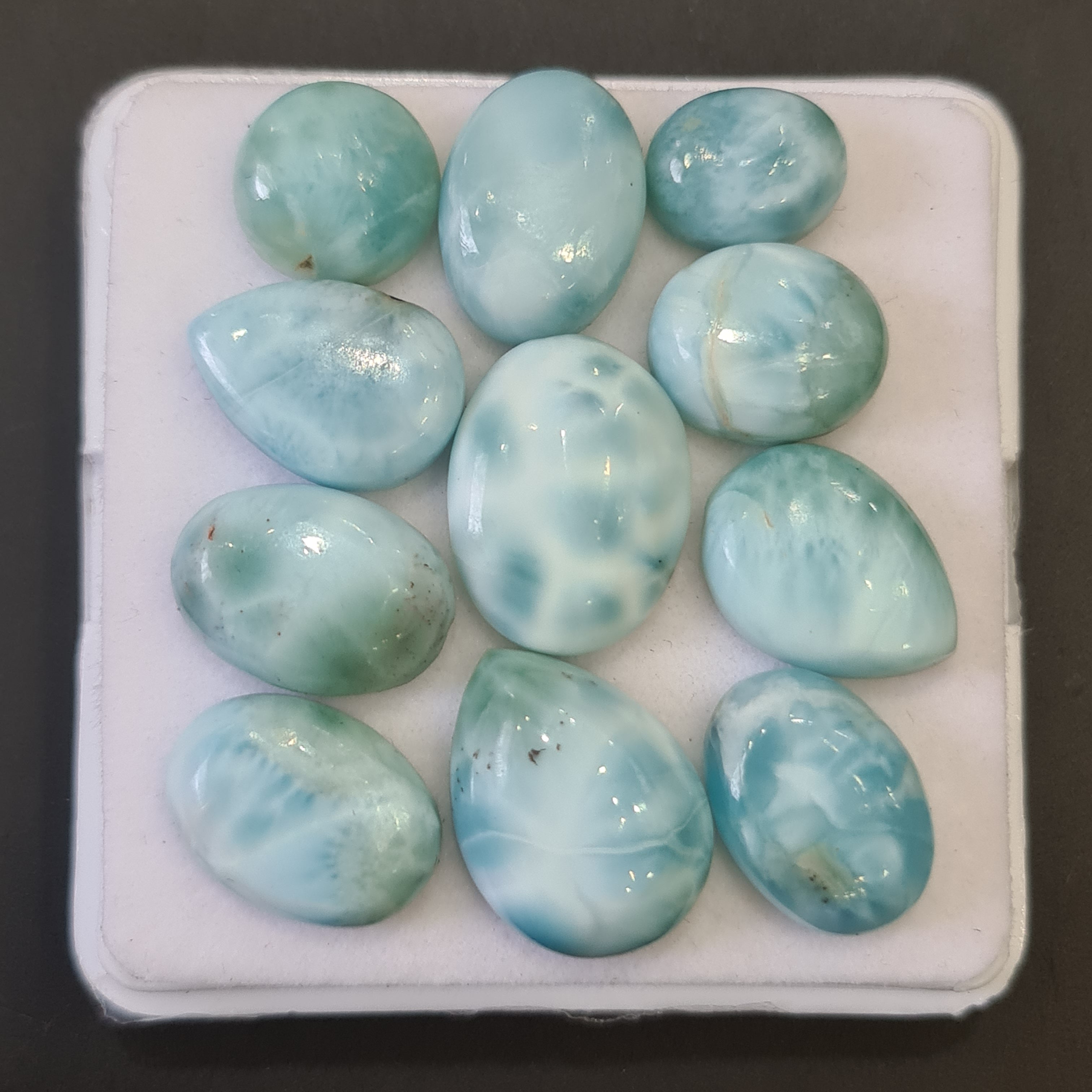 11 Pcs Natural Larimar Cabochons | 100% Natural and Untreated | 10-16mm | Shape: Oval, Pear And Round - The LabradoriteKing