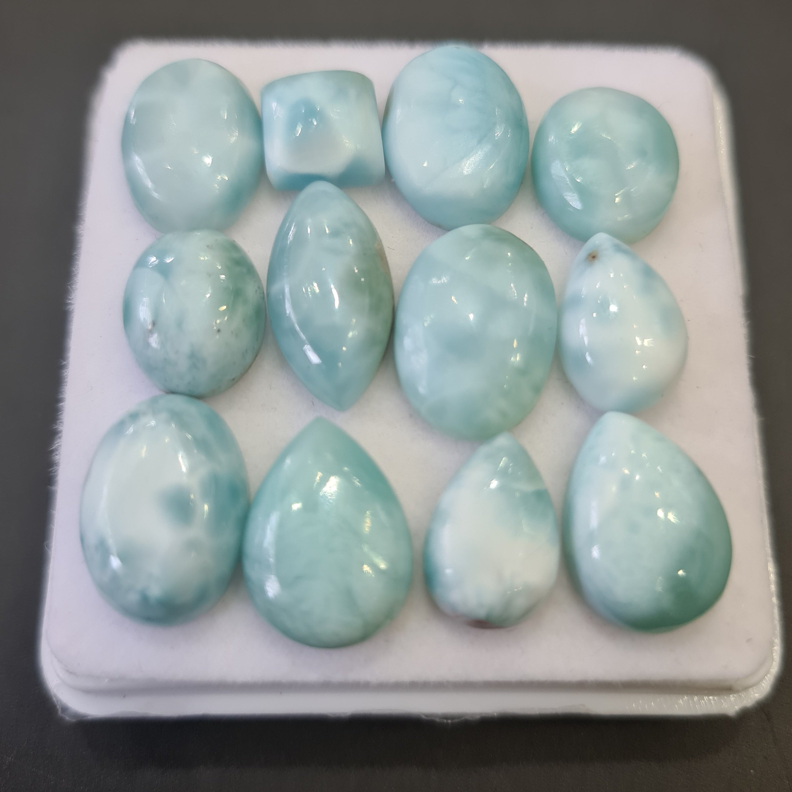 12 Pcs Natural Larimar Cabochons | 100% Natural and Untreated | 8-16mm | Shape: Mix - The LabradoriteKing