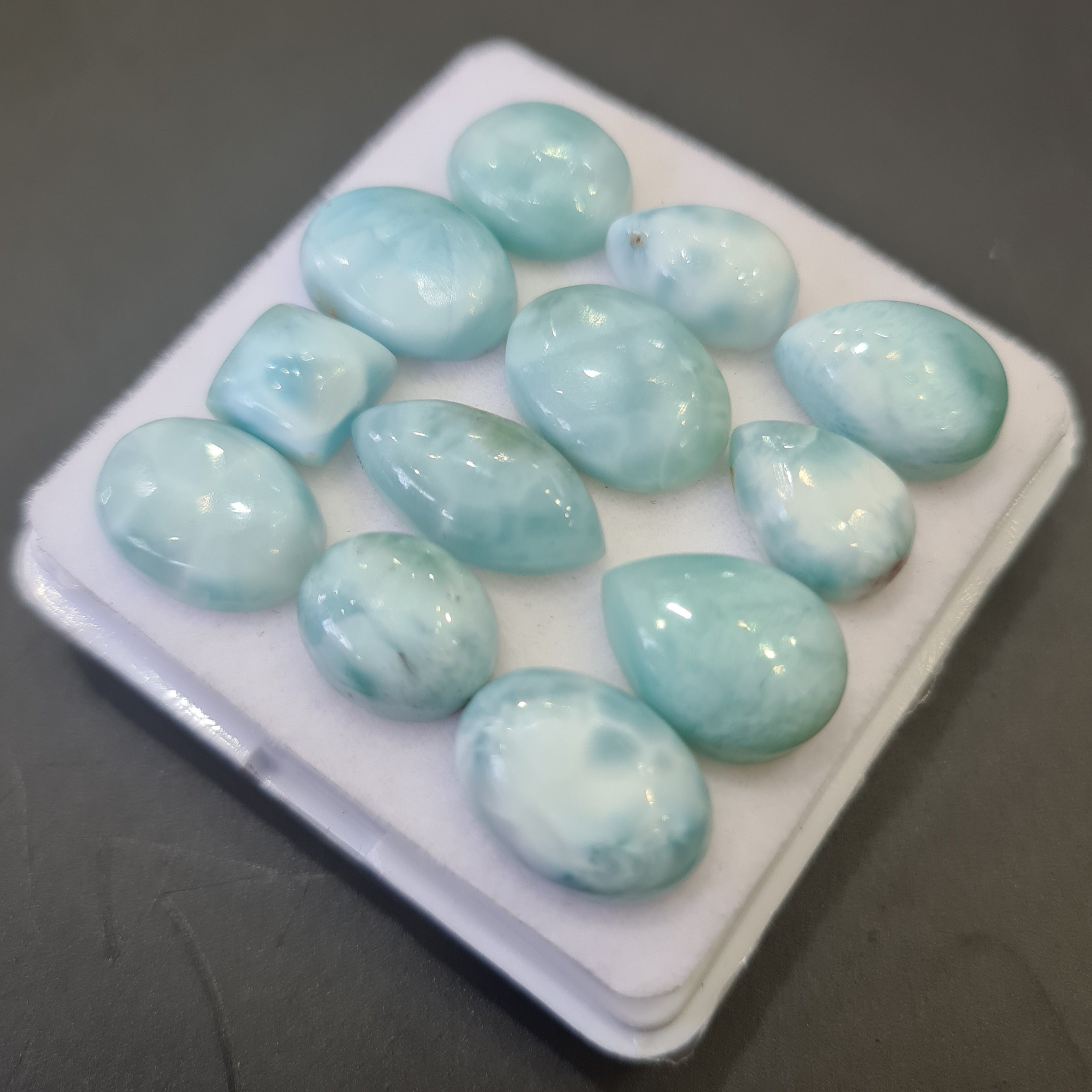 12 Pcs Natural Larimar Cabochons | 100% Natural and Untreated | 8-16mm | Shape: Mix - The LabradoriteKing