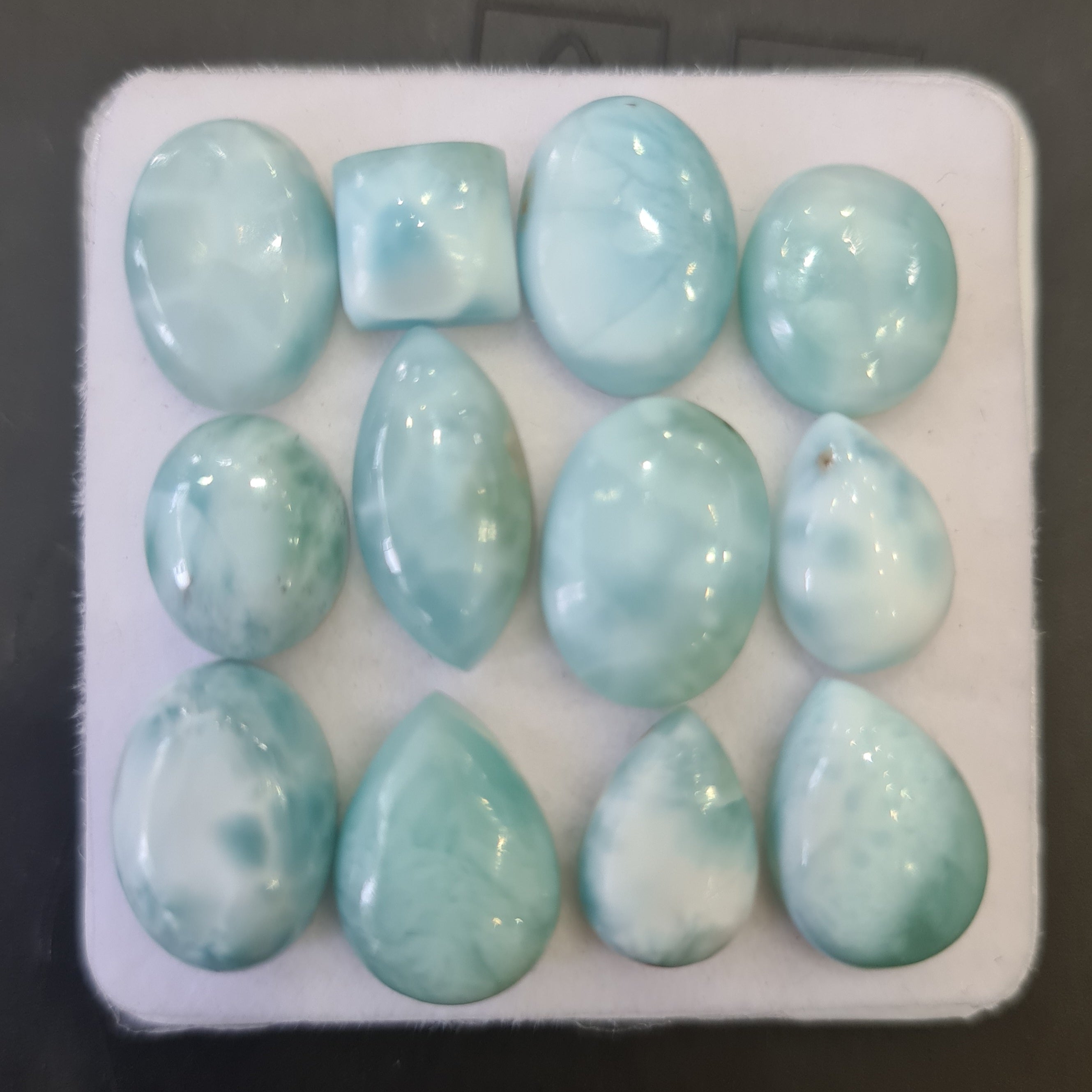 12 Pcs Natural Larimar Cabochons | 100% Natural and Untreated | 8-16mm | Shape: Mix - The LabradoriteKing