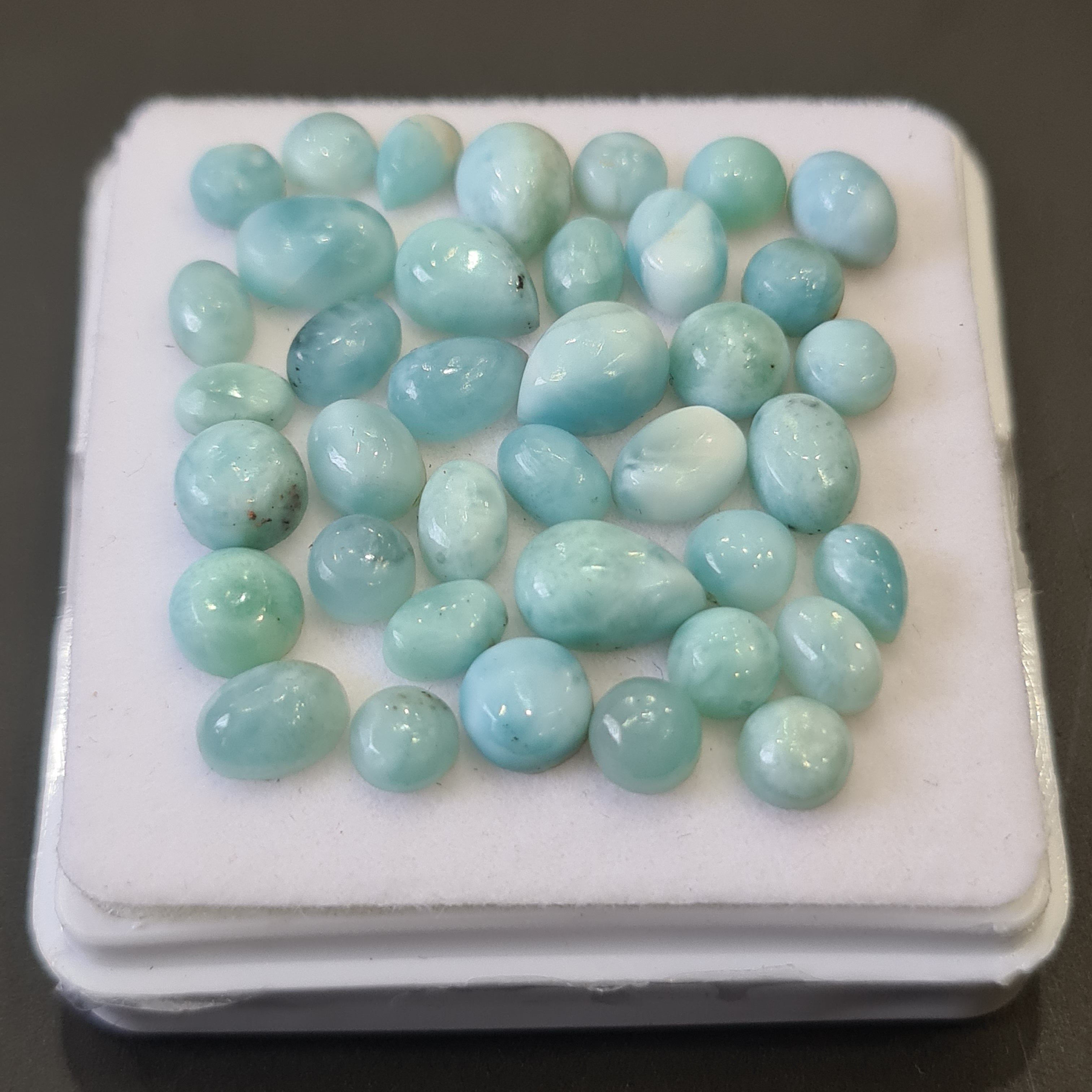 38 Pcs Natural Larimar Cabochons | 100% Natural and Untreated | 5-9mm | Shape: Mix - The LabradoriteKing