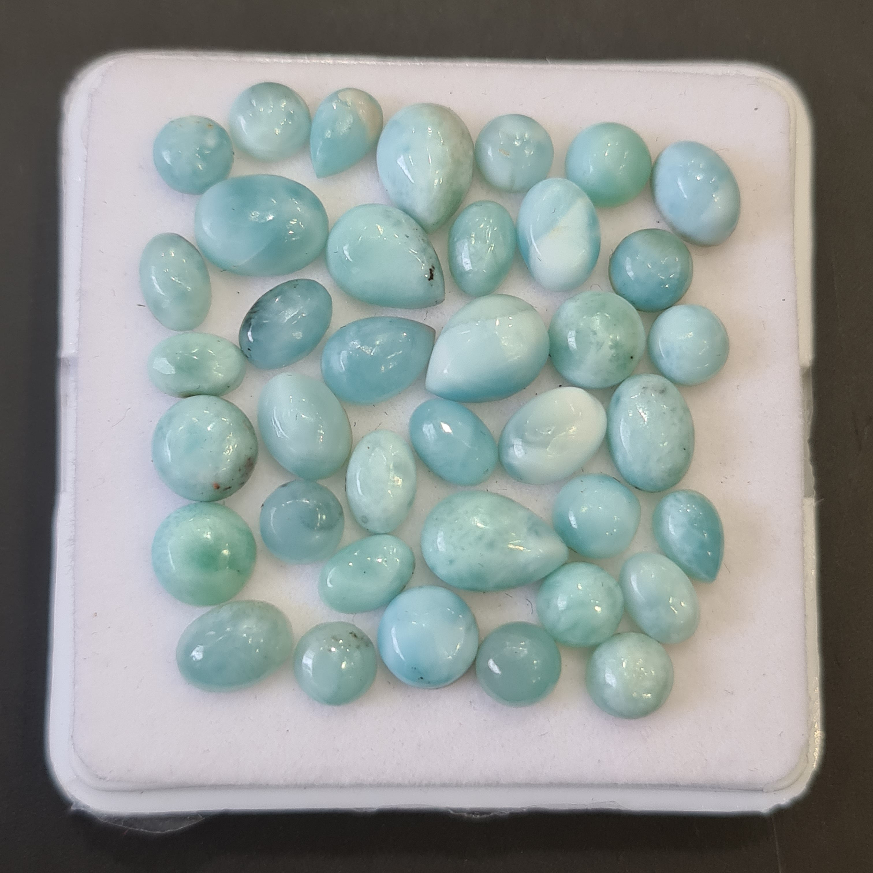 38 Pcs Natural Larimar Cabochons | 100% Natural and Untreated | 5-9mm | Shape: Mix - The LabradoriteKing
