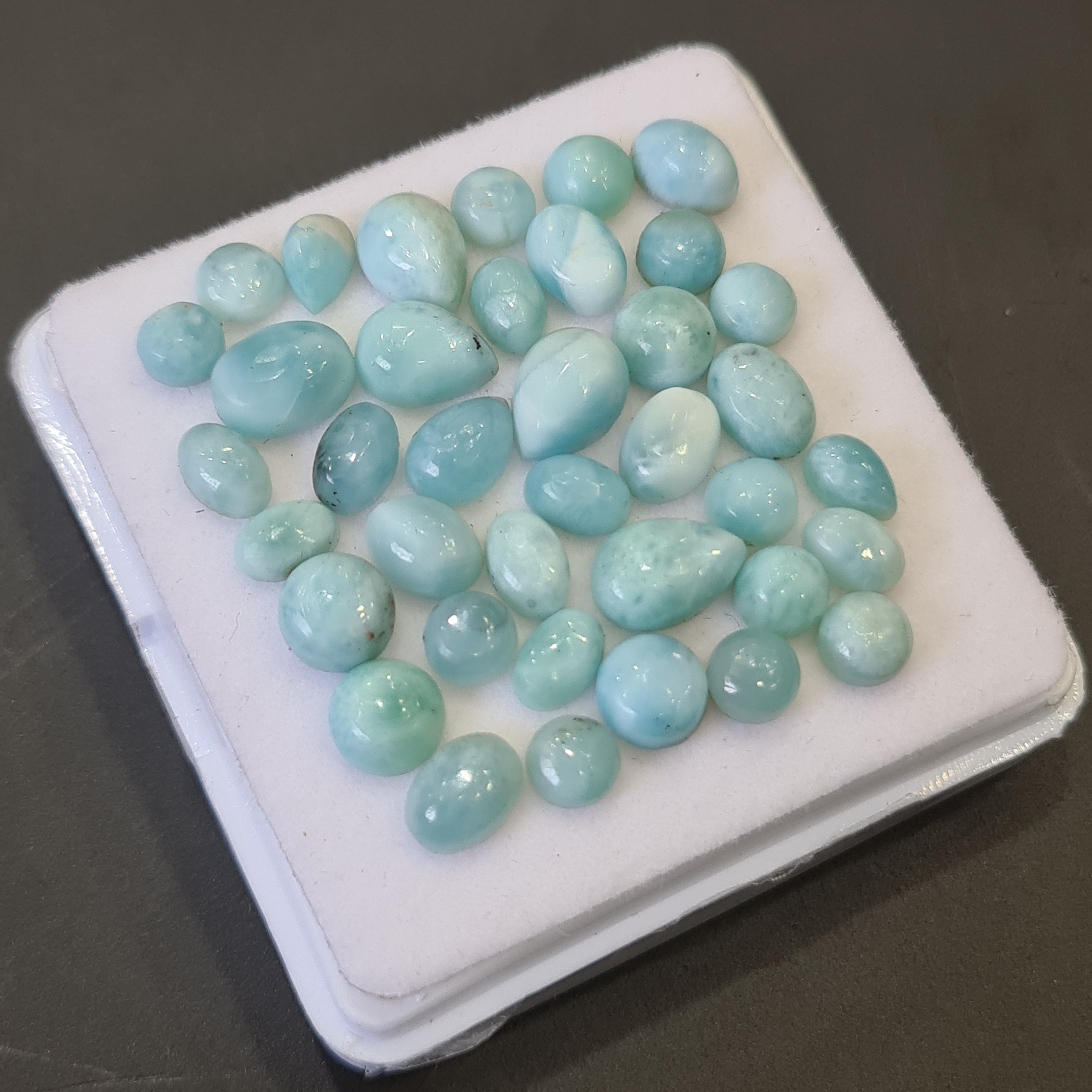 38 Pcs Natural Larimar Cabochons | 100% Natural and Untreated | 5-9mm | Shape: Mix - The LabradoriteKing