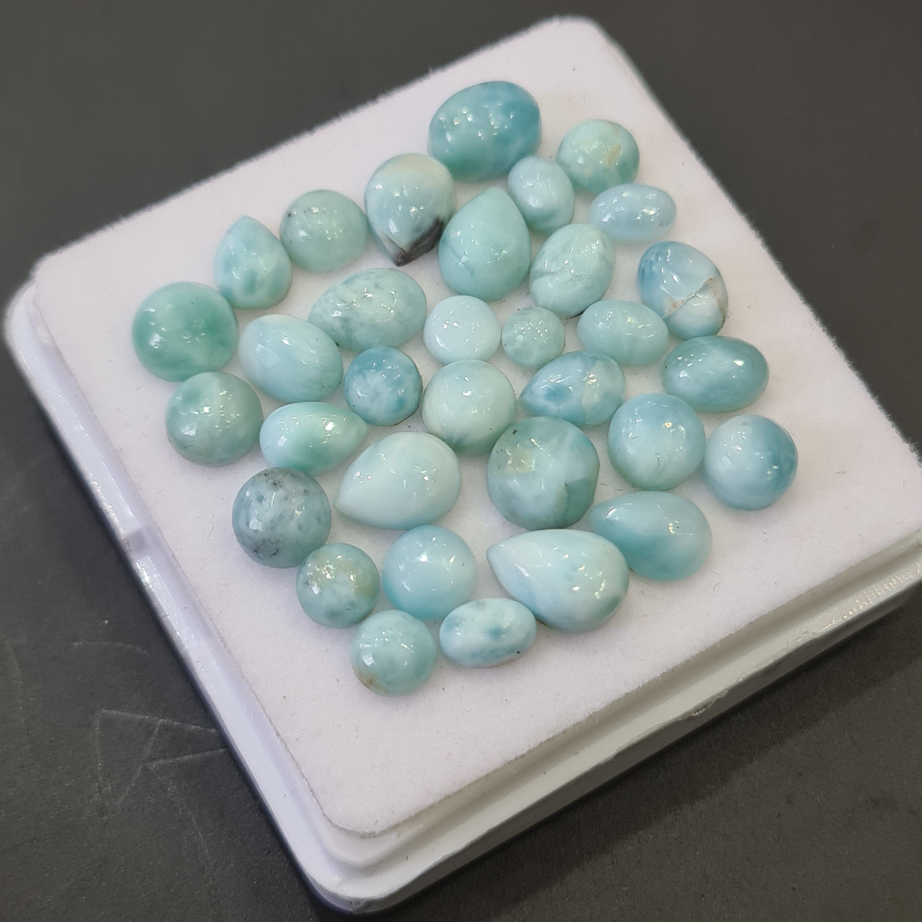 33 Pcs Natural Larimar Cabochons | 100% Natural and Untreated | 4-8mm | Shape: Mix - The LabradoriteKing