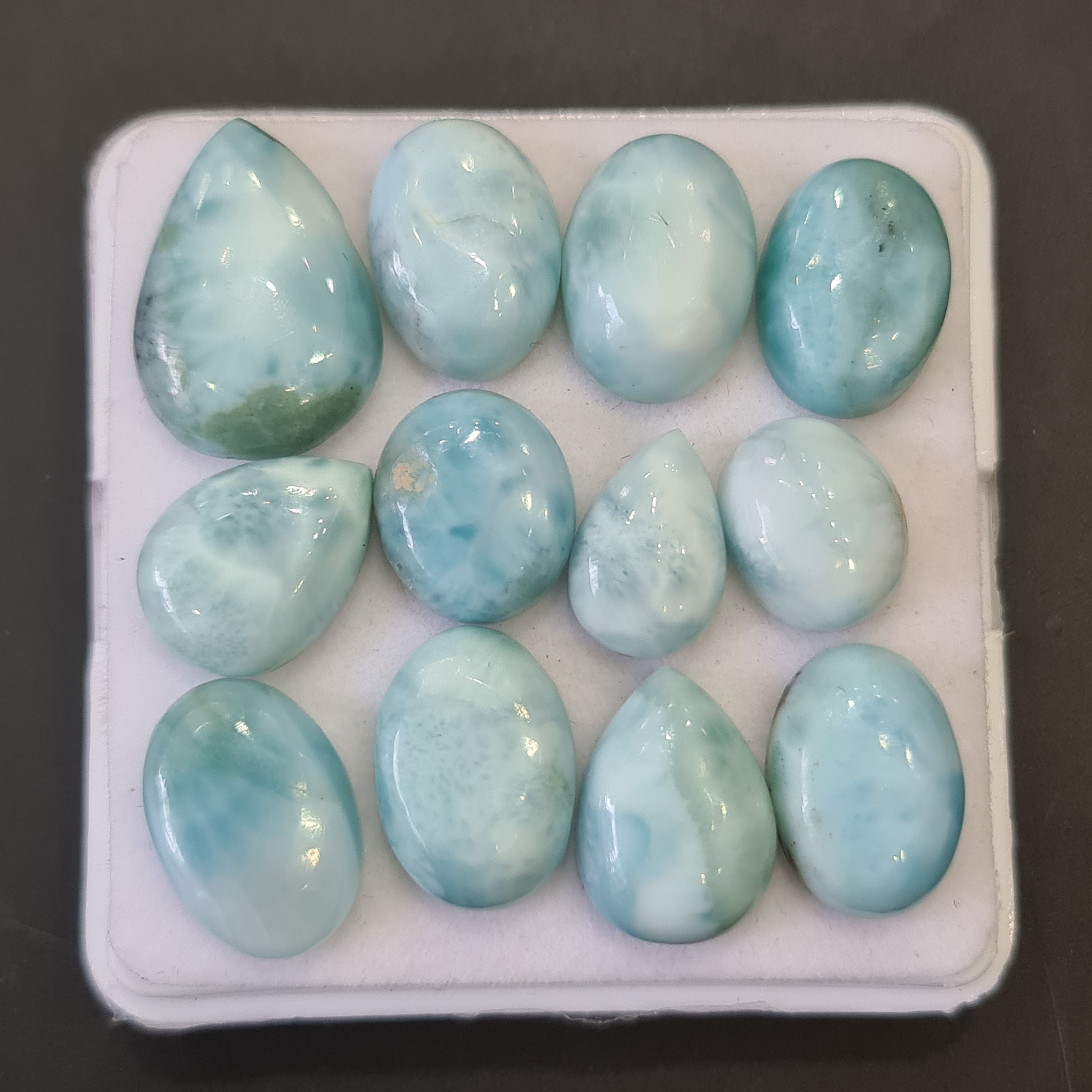 12 Pcs Natural Larimar Cabochons | 100% Natural and Untreated | 11-18mm | Shape: Mix - The LabradoriteKing