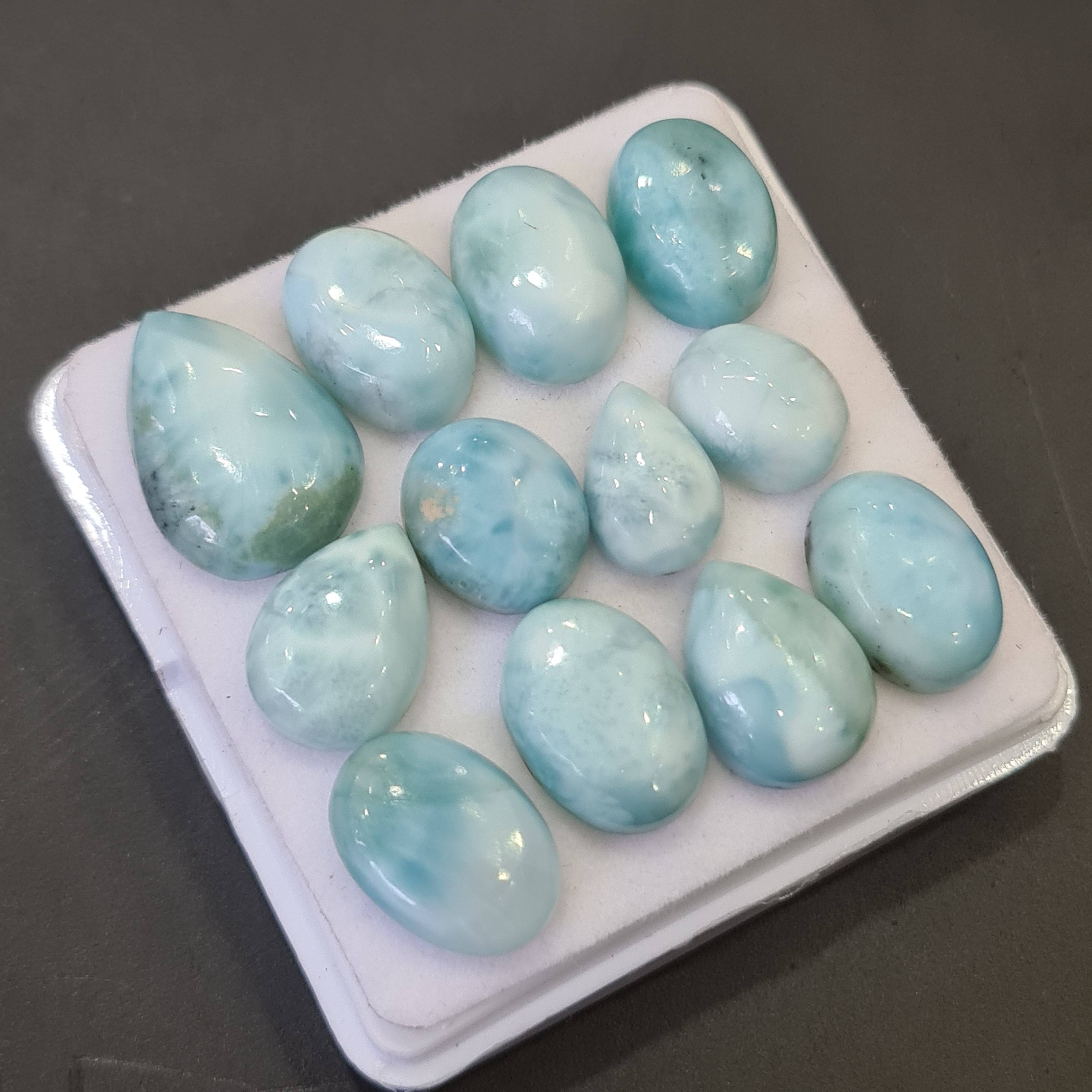 12 Pcs Natural Larimar Cabochons | 100% Natural and Untreated | 11-18mm | Shape: Mix - The LabradoriteKing