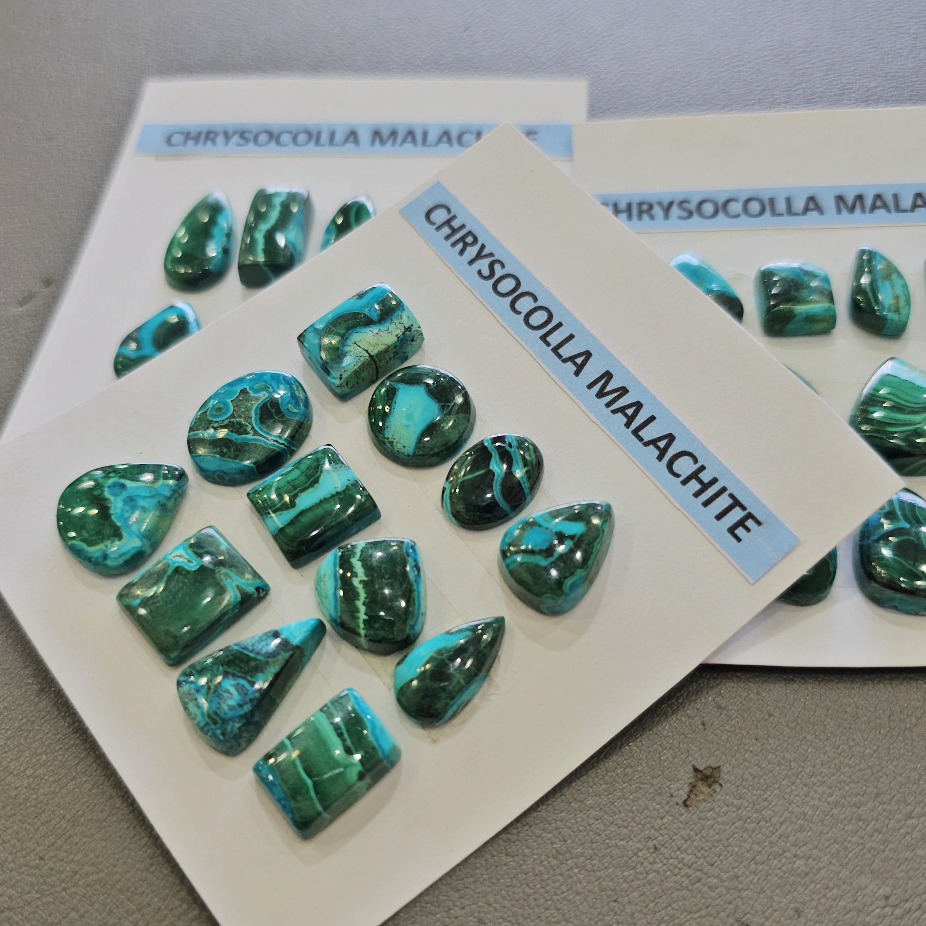 1 Cards Natural Chrysocolla Malachite Cabochons | 13-20mm | Mix Shapes - The LabradoriteKing