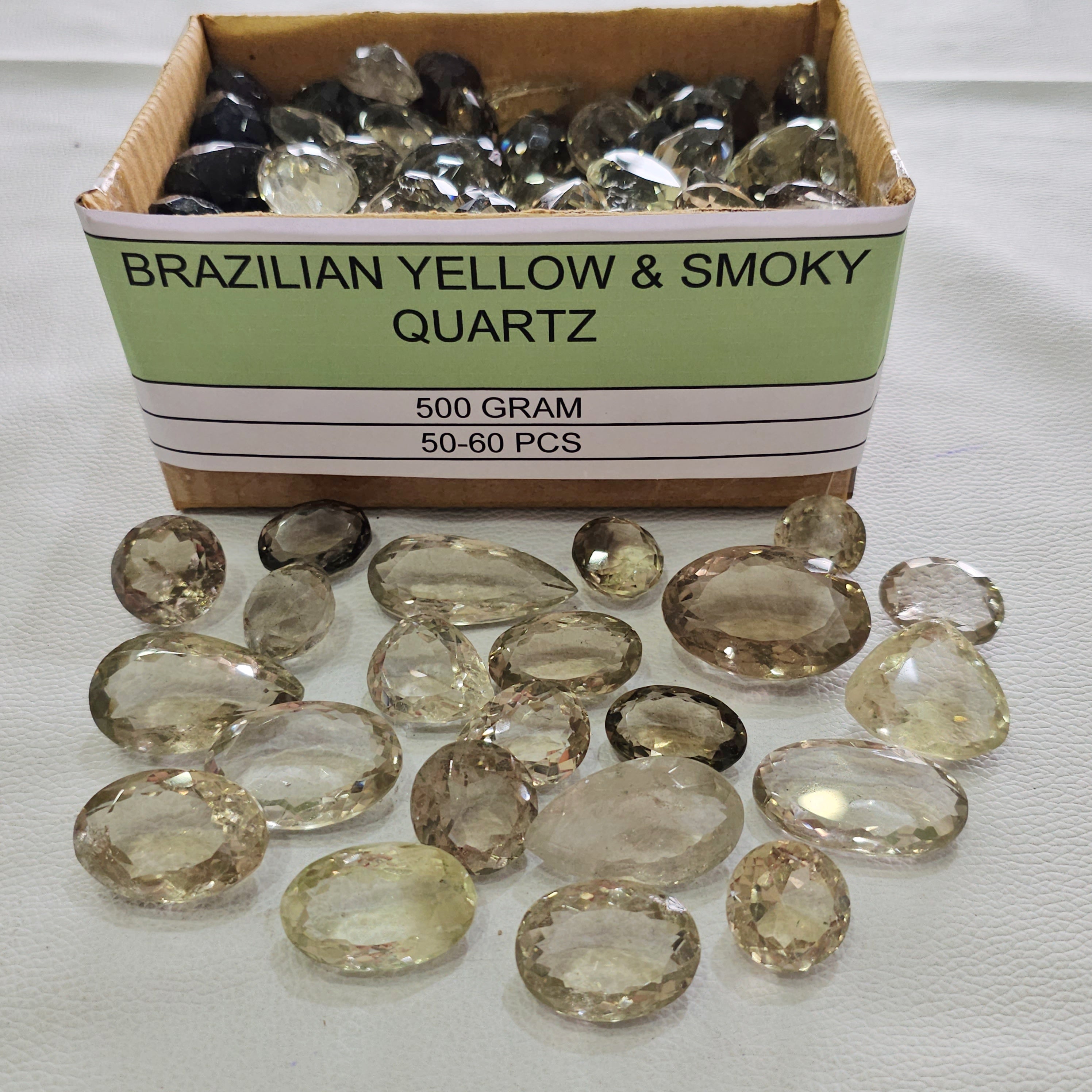 250/500 Grams Brazilian Yellow & Smoky Quartz Faceted Lot | 40–50 Pcs | 18–40mm | Natural Mixed Quartz - The LabradoriteKing