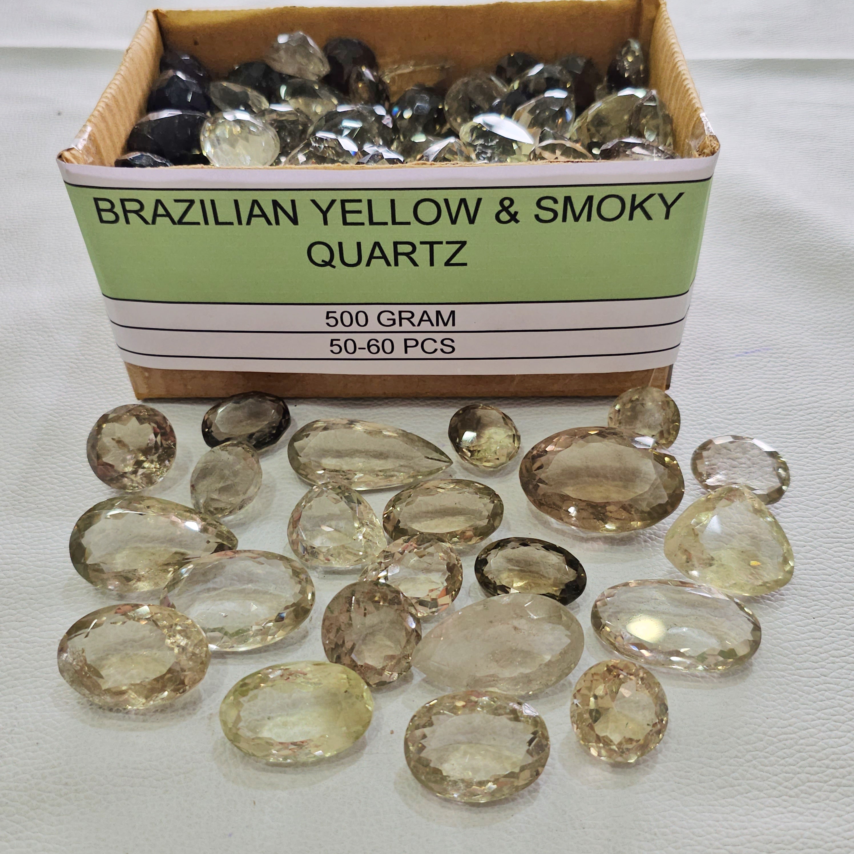 250/500 Grams Brazilian Yellow & Smoky Quartz Faceted Lot | 40–50 Pcs | 18–40mm | Natural Mixed Quartz - The LabradoriteKing