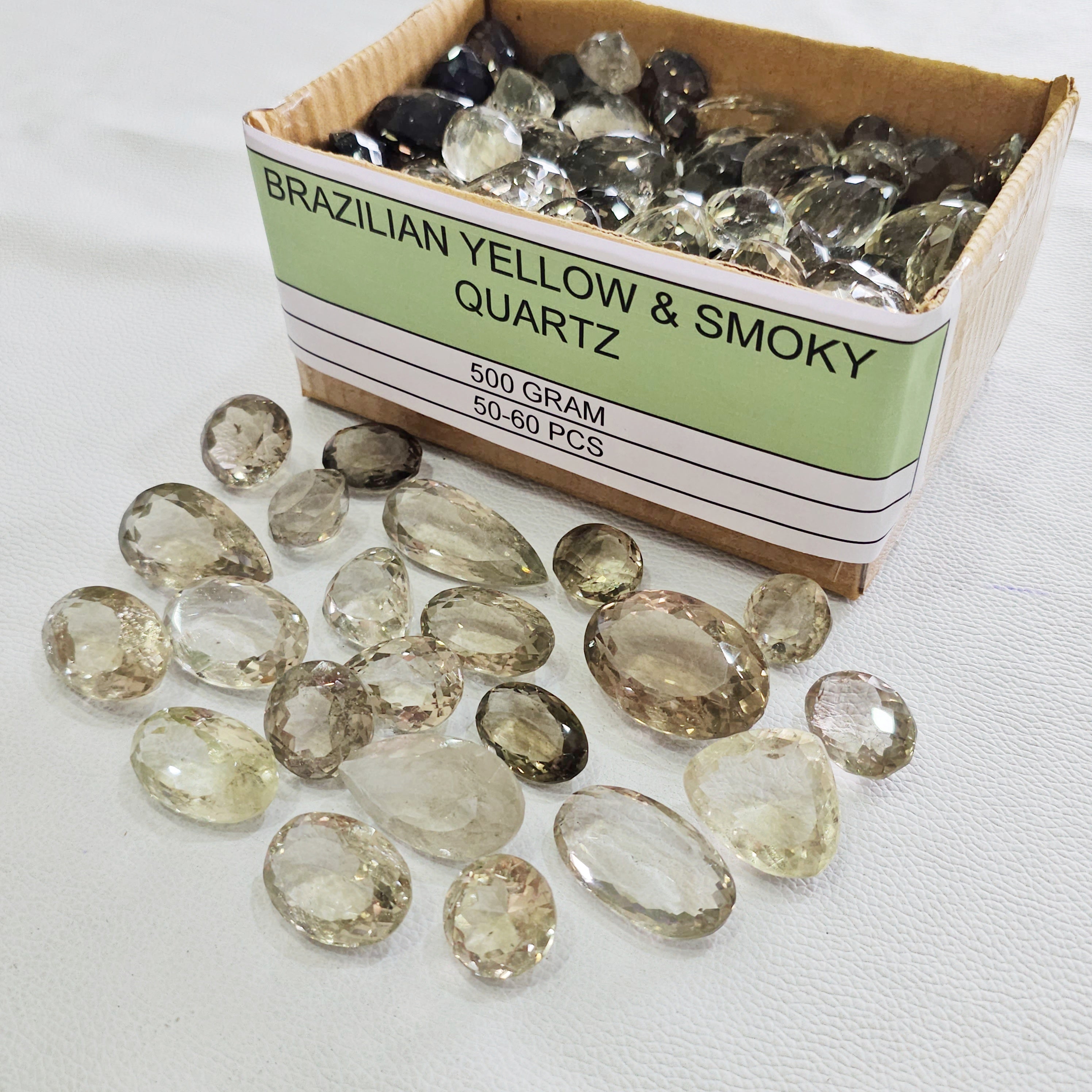 250/500 Grams Brazilian Yellow & Smoky Quartz Faceted Lot | 40–50 Pcs | 18–40mm | Natural Mixed Quartz - The LabradoriteKing