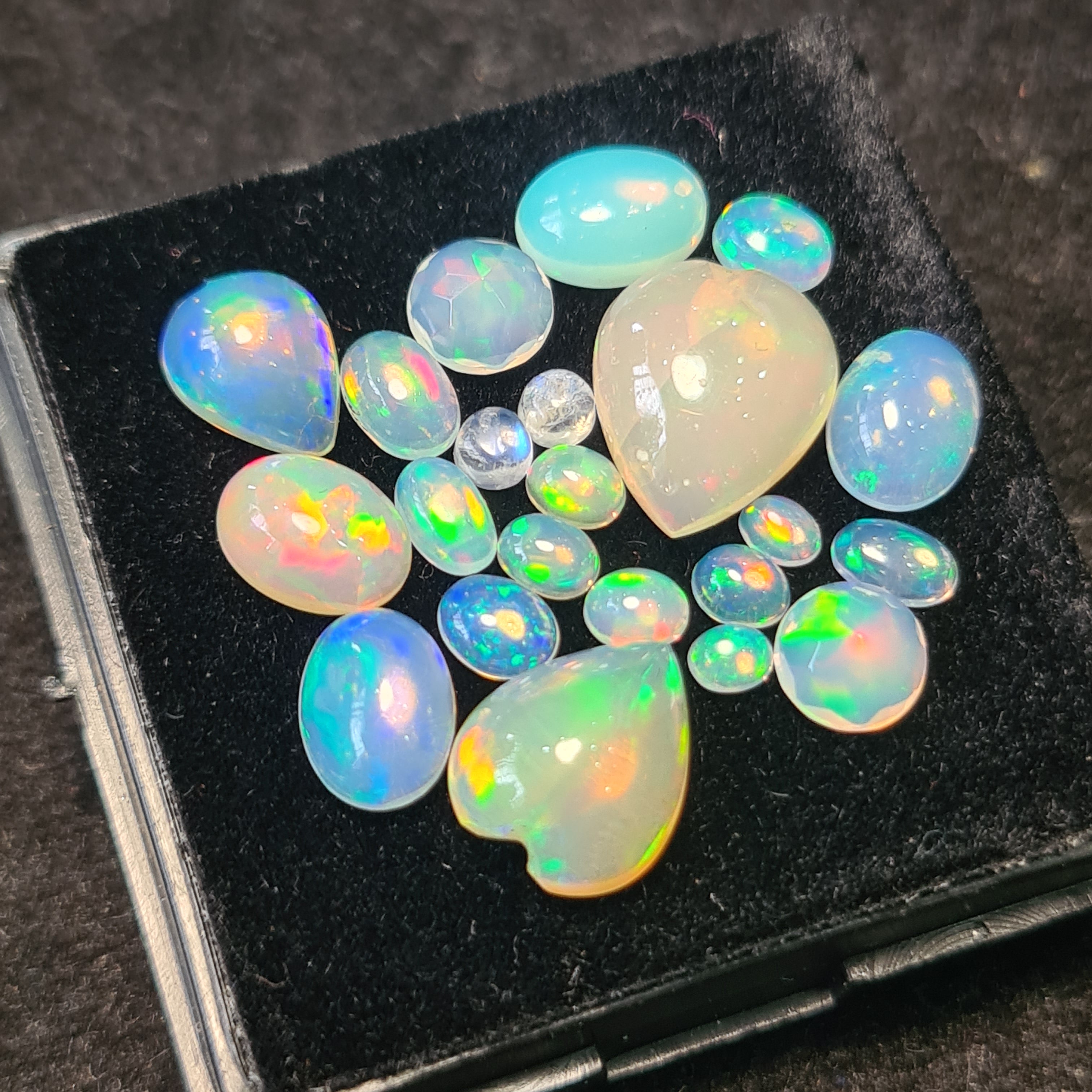22Pcs of Natural Ethopian Opal Cabochons | 3–12mm  | Shape-Mix - The LabradoriteKing