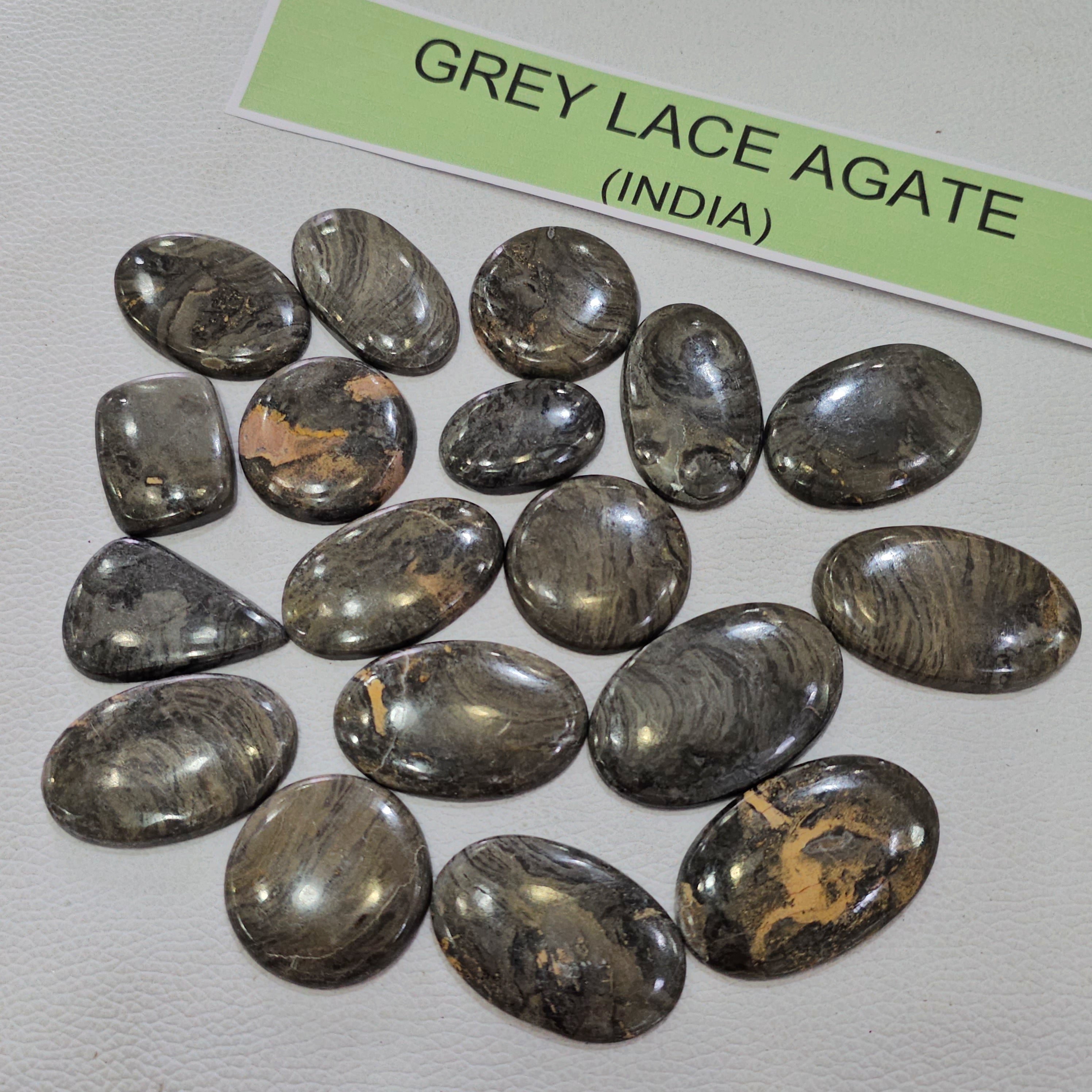 100 Grams Natural Grey Lace Agate Gemstones | 12 Pcs (Approx.) | 15–45mm - The LabradoriteKing