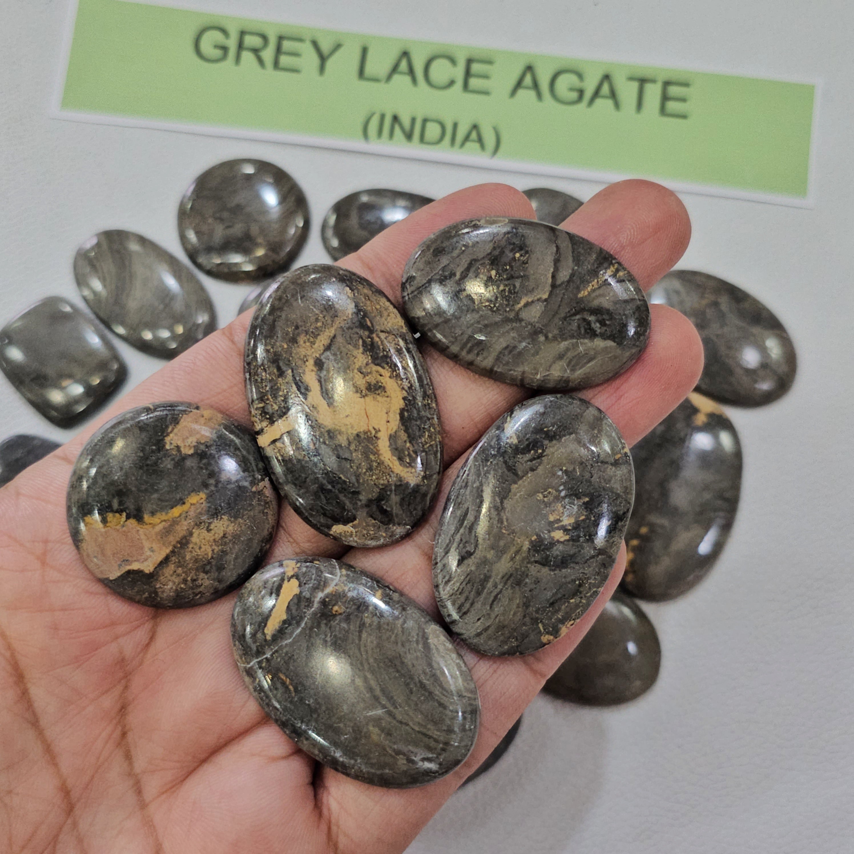 100 Grams Natural Grey Lace Agate Gemstones | 12 Pcs (Approx.) | 15–45mm - The LabradoriteKing