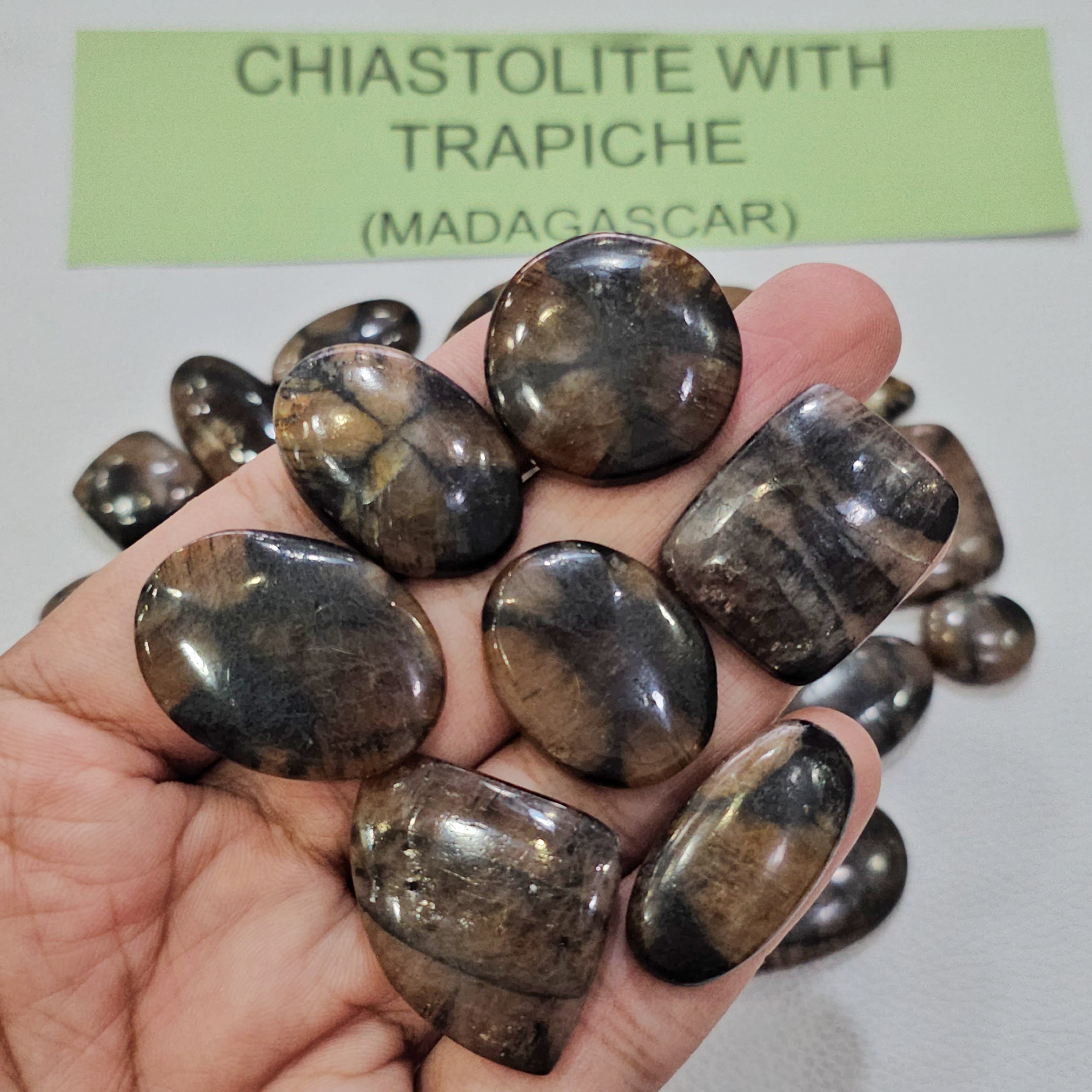100 Grams Natural Chiastolite Trapiche Gemstones | 12 Pcs (Approx.) | 15–45mm | Cross Pattern Stones - The LabradoriteKing