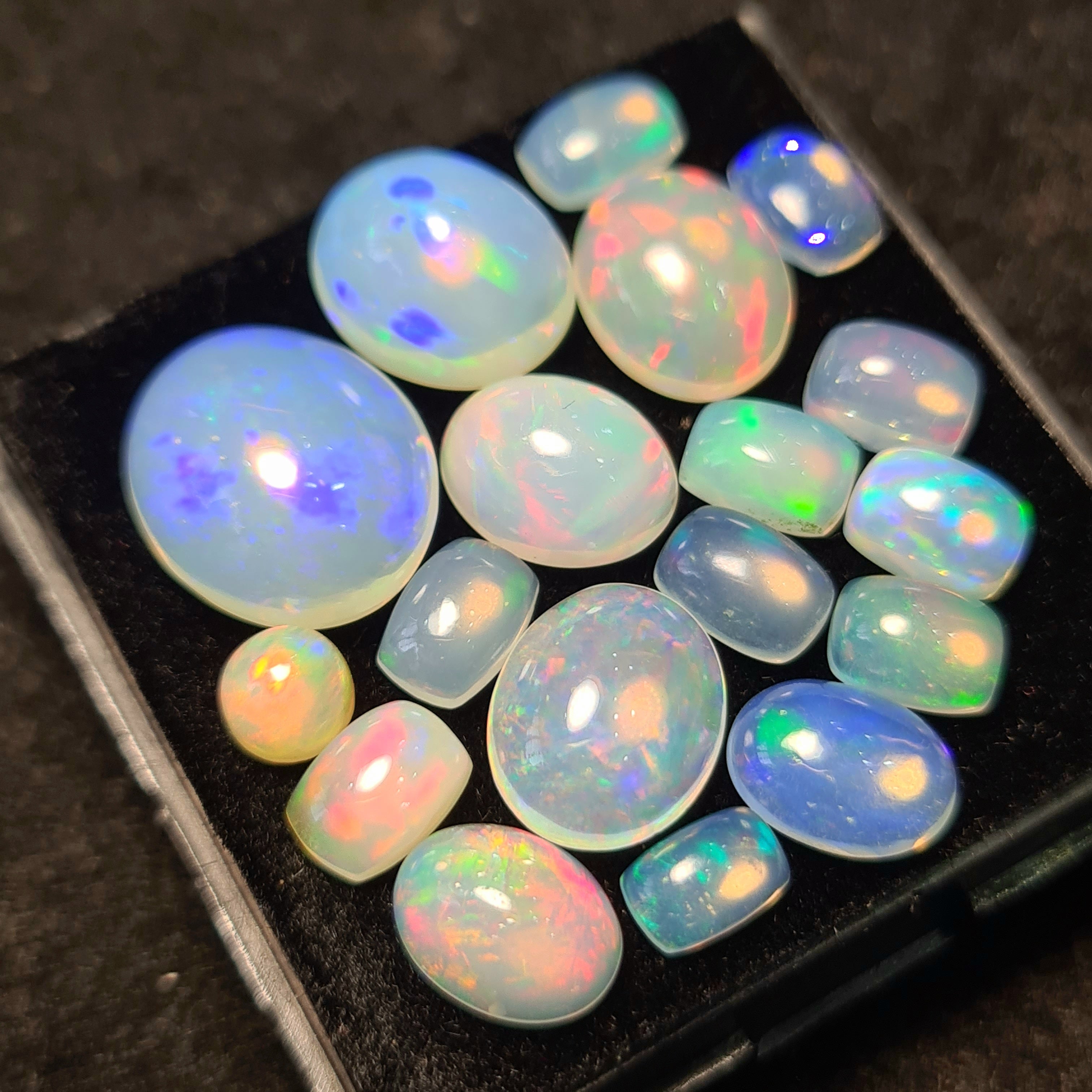 18Pcs of Natural Ethopian Opal Cabochons | 5–14mm  | Shape-Mix - The LabradoriteKing