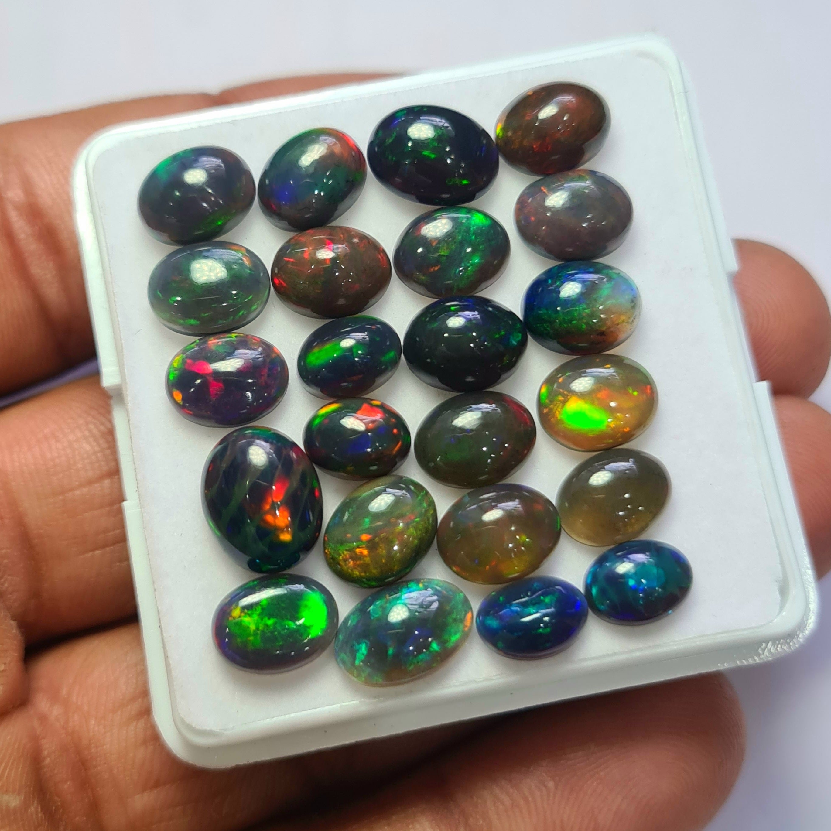 23Pcs of Natural Black Opal Cabochons | 8–10mm  | Shape-Oval - The LabradoriteKing