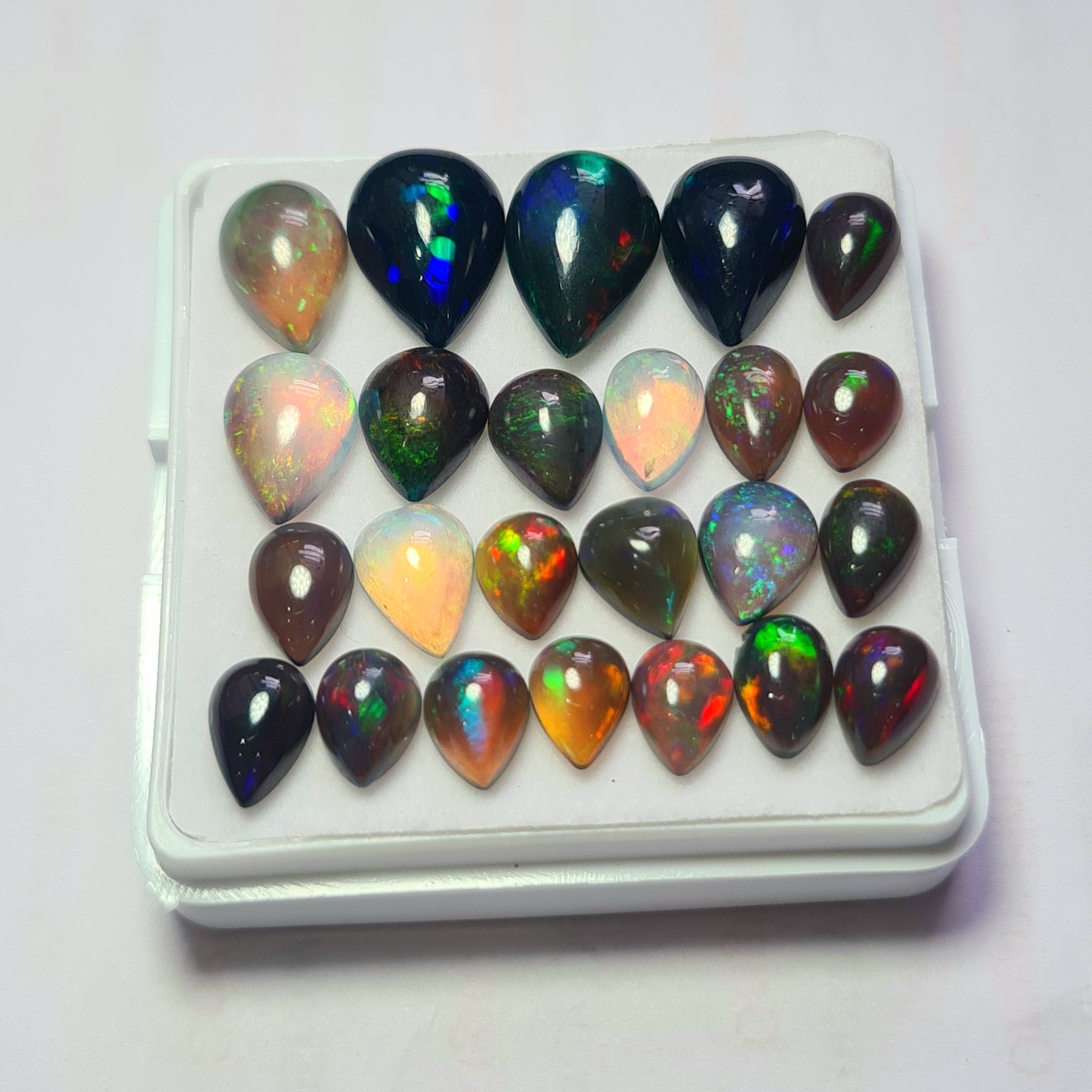 24Pcs of Natural Black Smoked Opal Cabochons | 8–14mm  | Shape-Pear - The LabradoriteKing