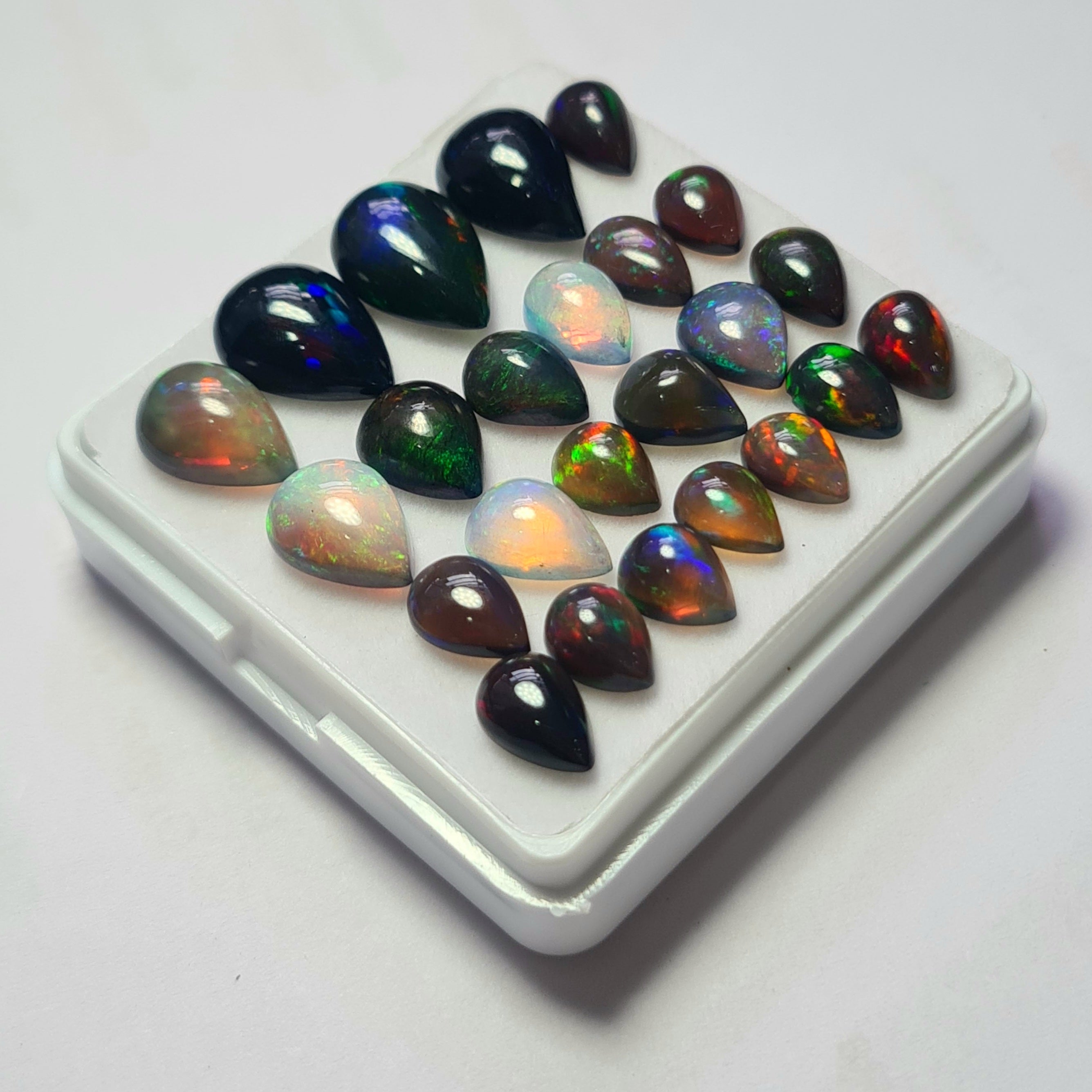 24Pcs of Natural Black Smoked Opal Cabochons | 8–14mm  | Shape-Pear - The LabradoriteKing