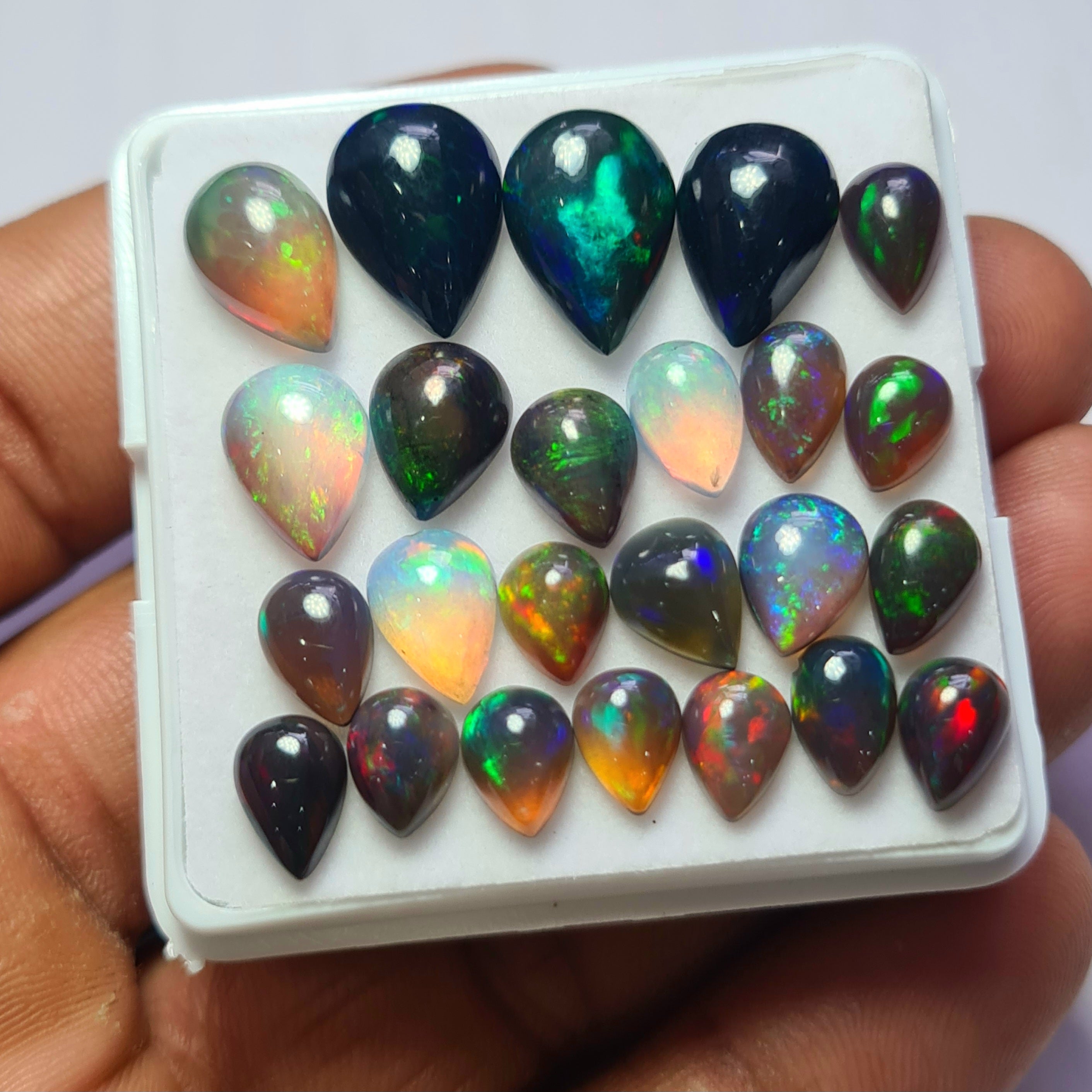 24Pcs of Natural Black Smoked Opal Cabochons | 8–14mm  | Shape-Pear - The LabradoriteKing