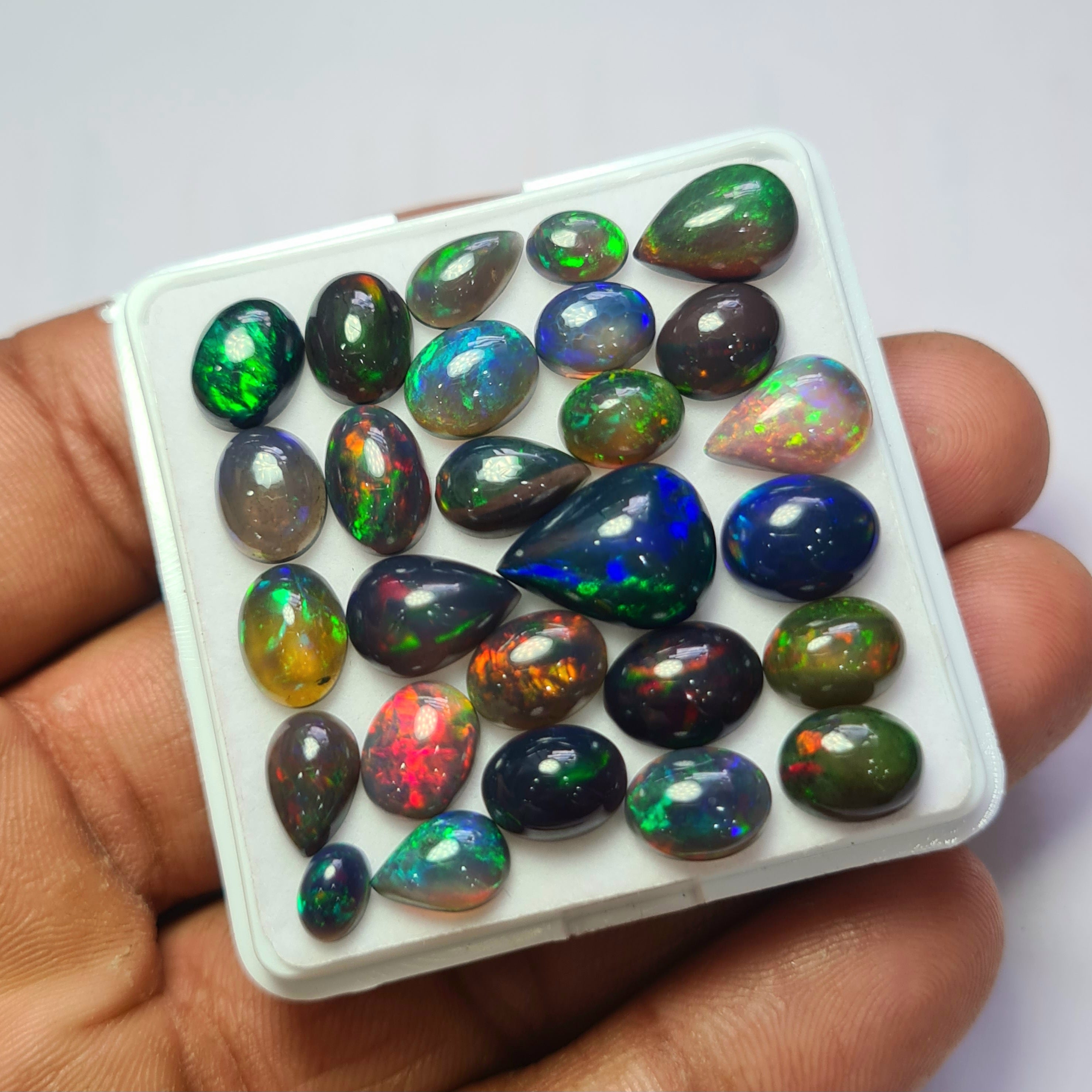 27Pcs of Natural Black Smoked Opal Cabochons | 6–14mm  | Shape-Mix - The LabradoriteKing