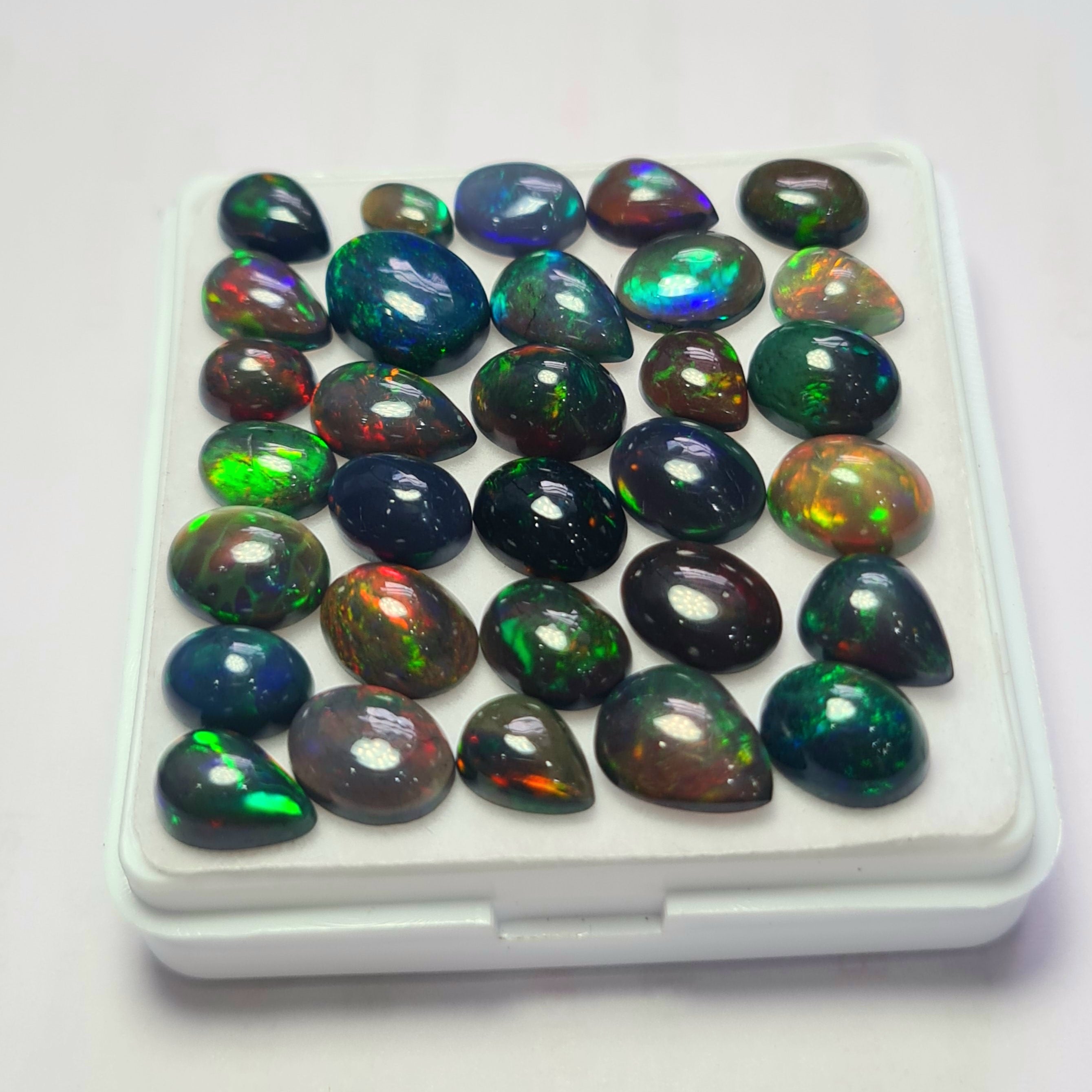 31Pcs of Natural Black Smoked Opal Cabochons | 6–10mm  | Shape-Mix - The LabradoriteKing