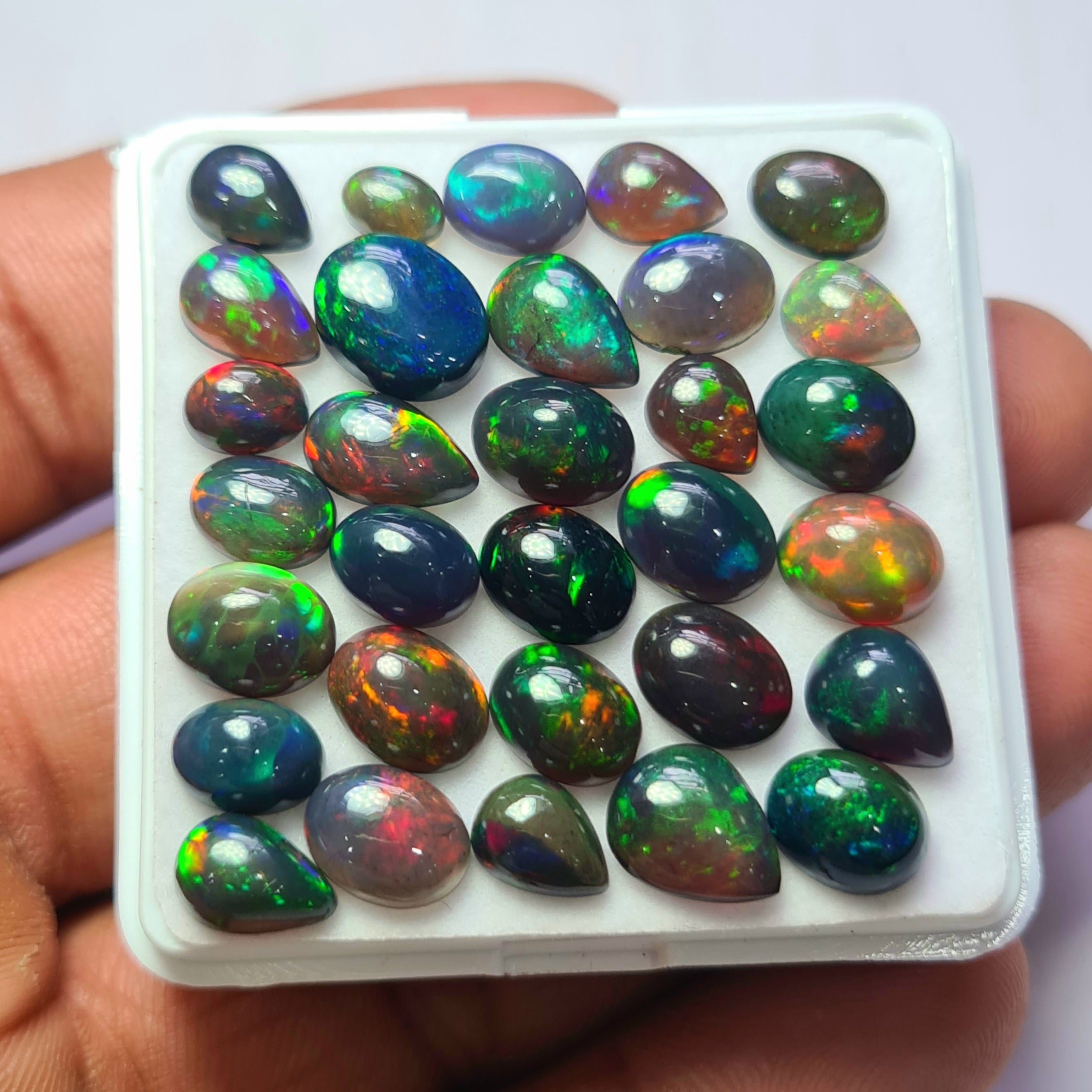 31Pcs of Natural Black Smoked Opal Cabochons | 6–10mm  | Shape-Mix - The LabradoriteKing